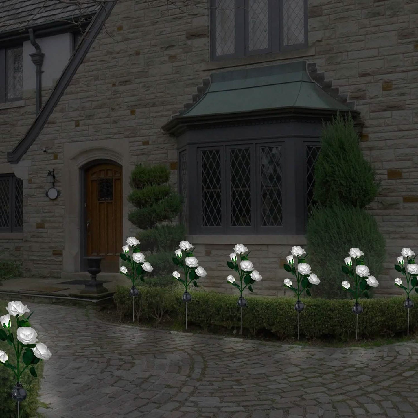 2er-Pack: Solarbetriebene Rosenblüten-LED-Dekoleuchte