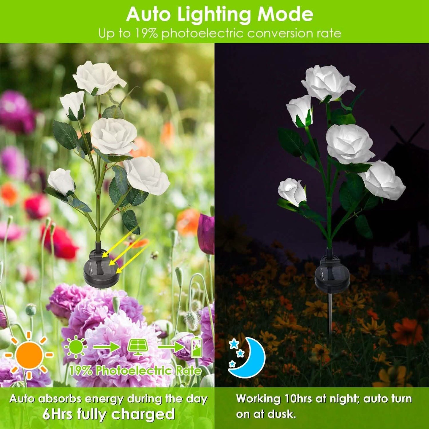 2er-Pack: Solarbetriebene Rosenblüten-LED-Dekoleuchte