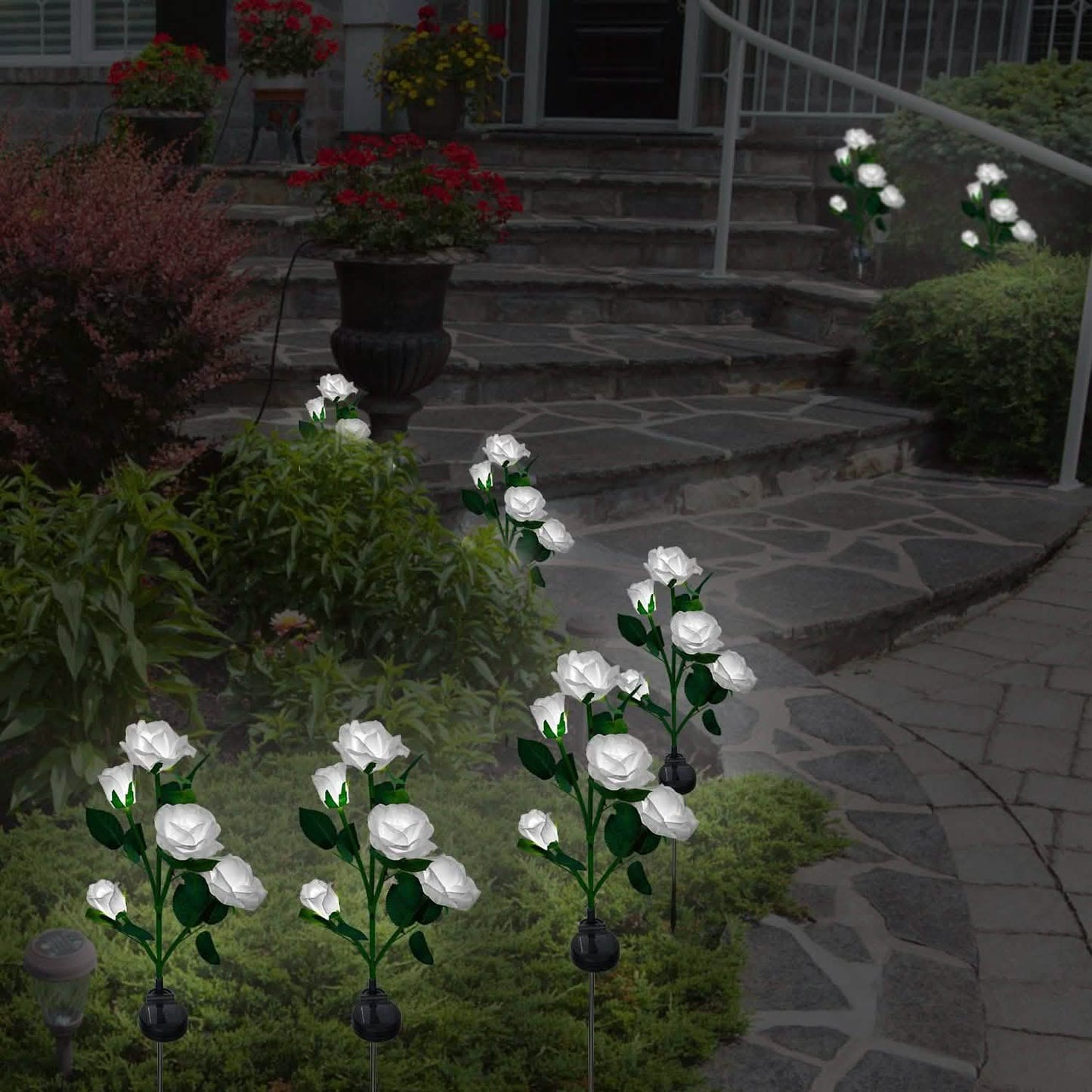 2er-Pack: Solarbetriebene Rosenblüten-LED-Dekoleuchte