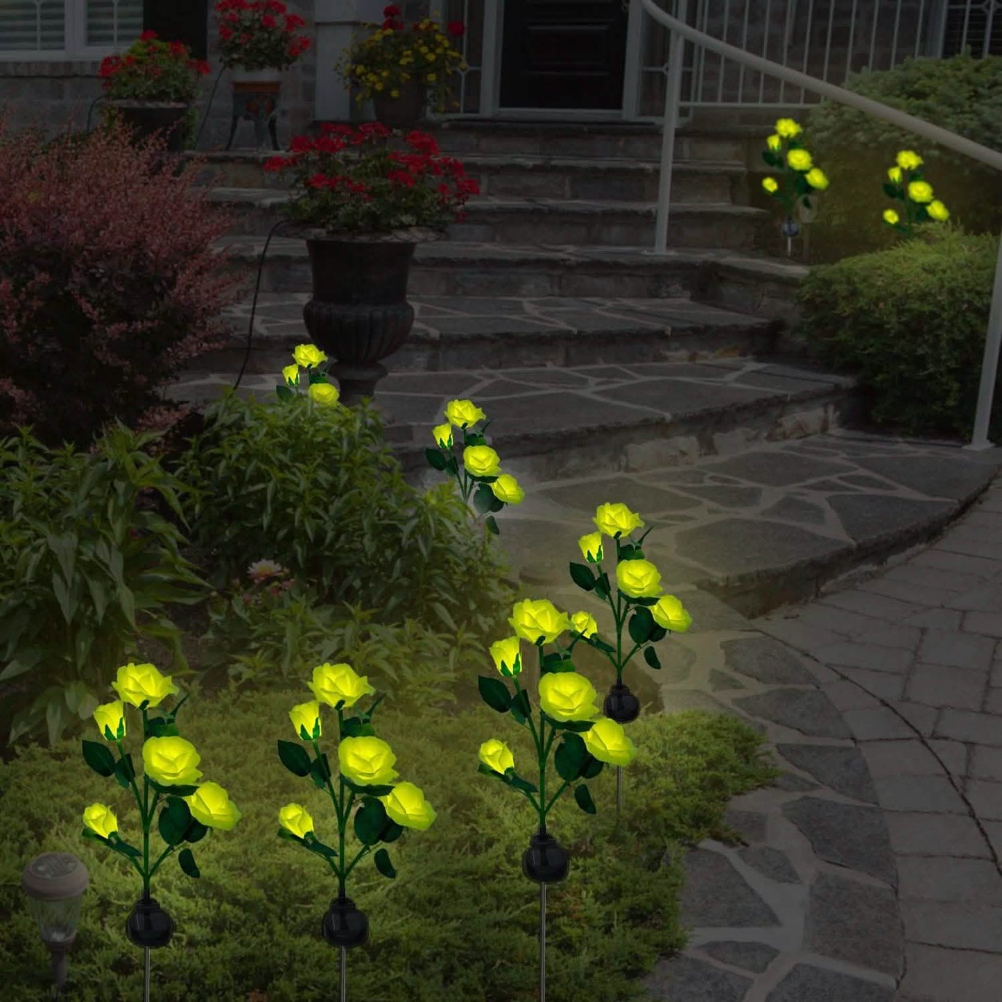2er-Pack: Solarbetriebene Rosenblüten-LED-Dekoleuchte