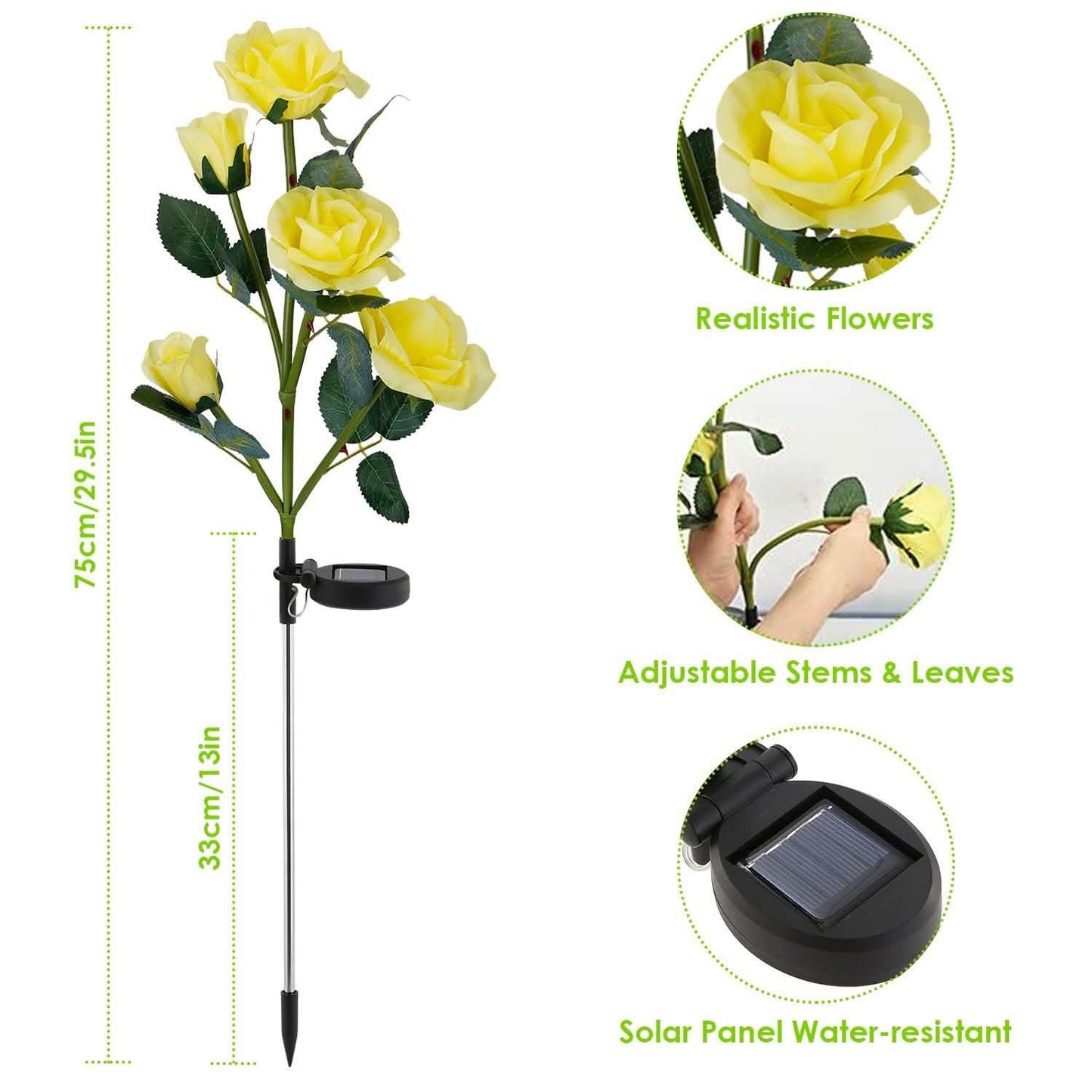 2er-Pack: Solarbetriebene Rosenblüten-LED-Dekoleuchte