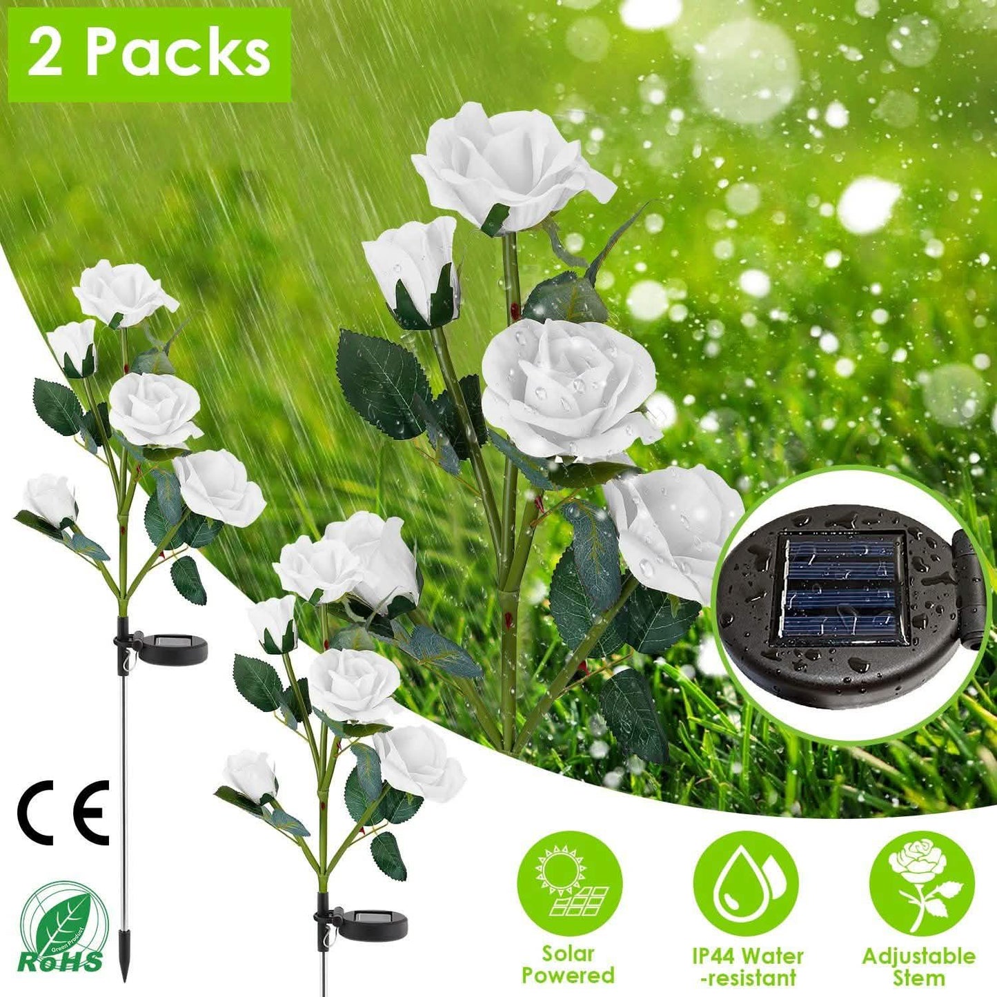 2er-Pack: Solarbetriebene Rosenblüten-LED-Dekoleuchte