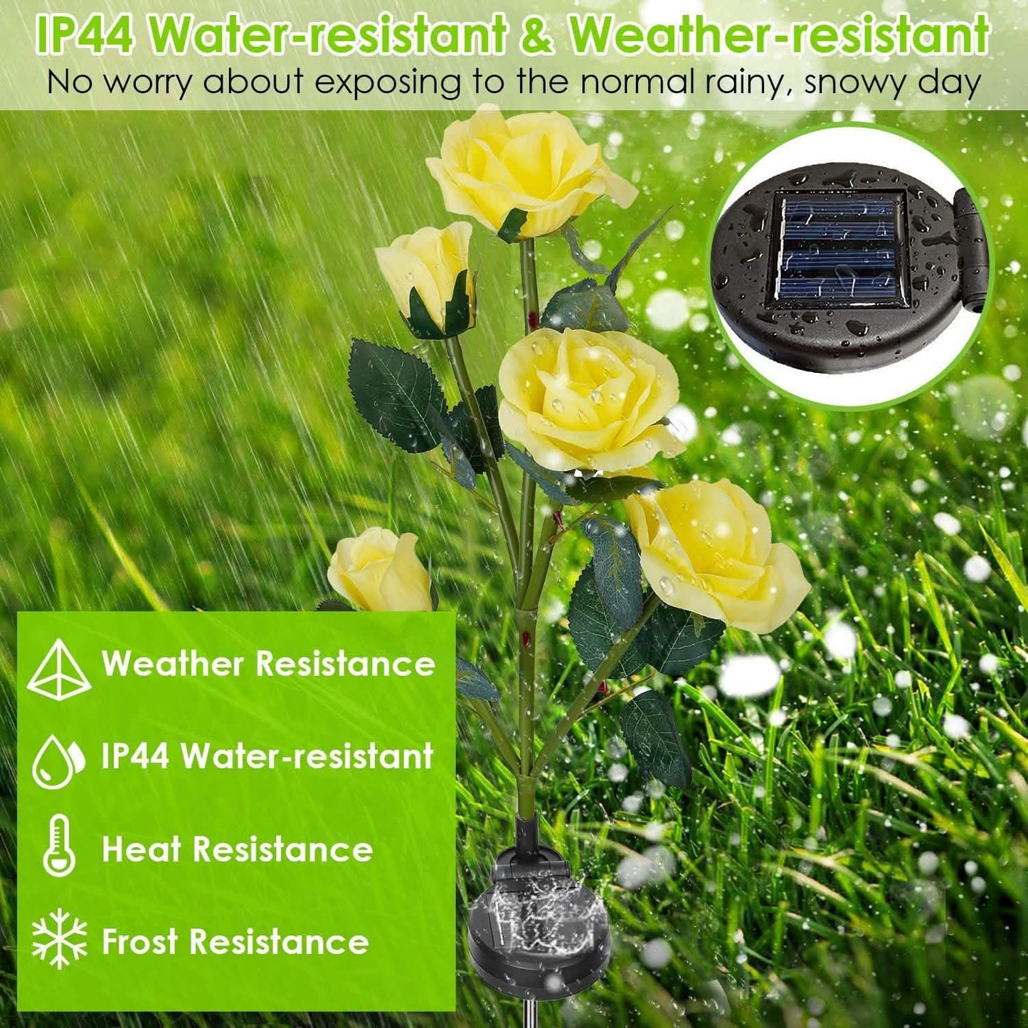 2er-Pack: Solarbetriebene Rosenblüten-LED-Dekoleuchte