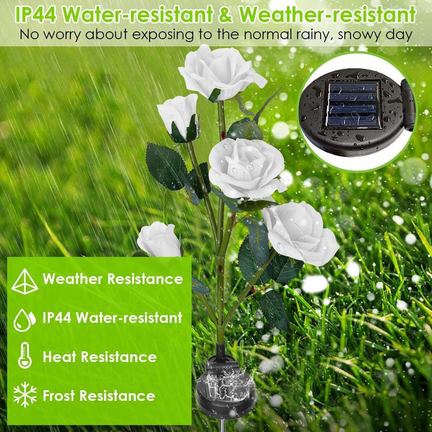 2er-Pack: Solarbetriebene Rosenblüten-LED-Dekoleuchte