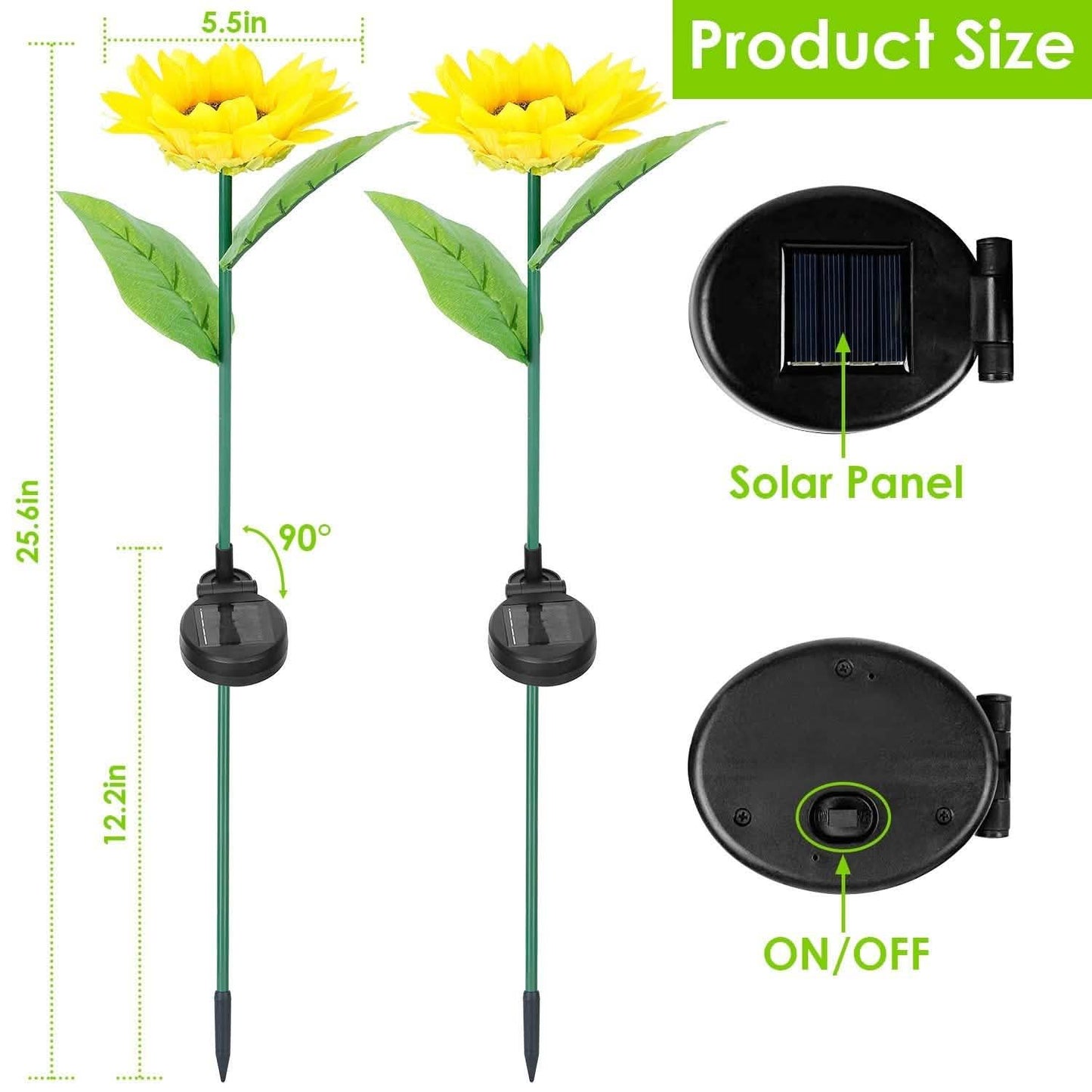 2er-Pack: Solarbetriebene Sonnenblumen-Lichter, LED-Dekorationsleuchte zum Einstecken