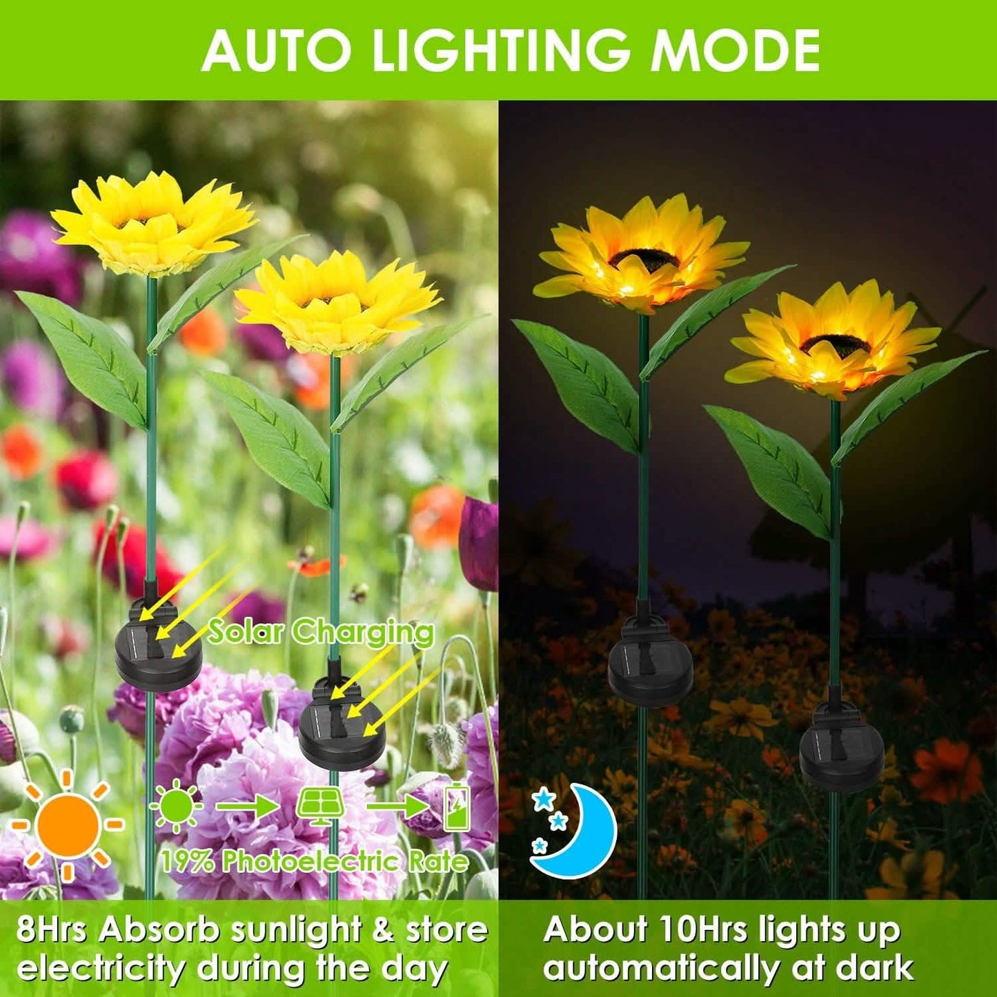 2er-Pack: Solarbetriebene Sonnenblumen-Lichter, LED-Dekorationsleuchte zum Einstecken