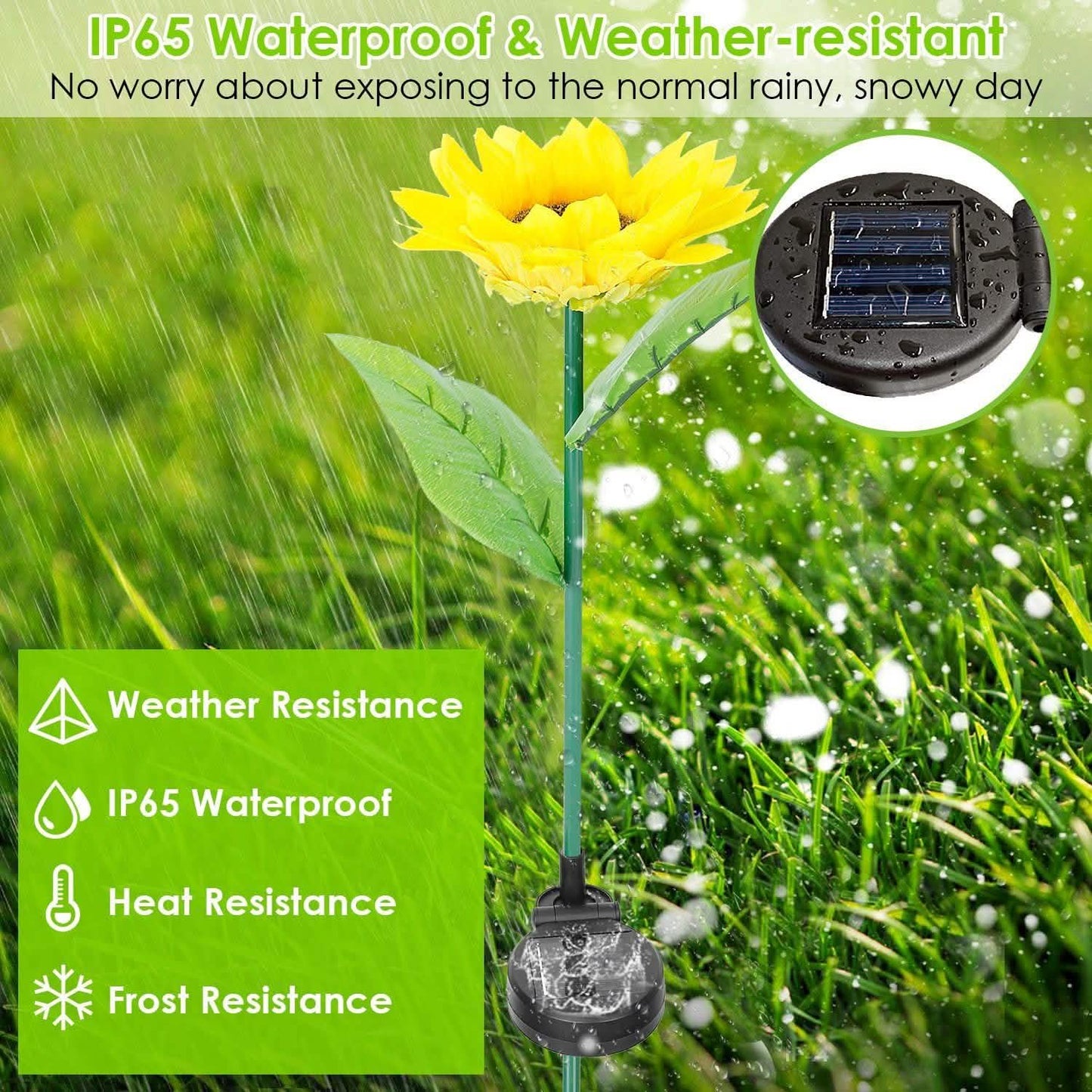 2er-Pack: Solarbetriebene Sonnenblumen-Lichter, LED-Dekorationsleuchte zum Einstecken