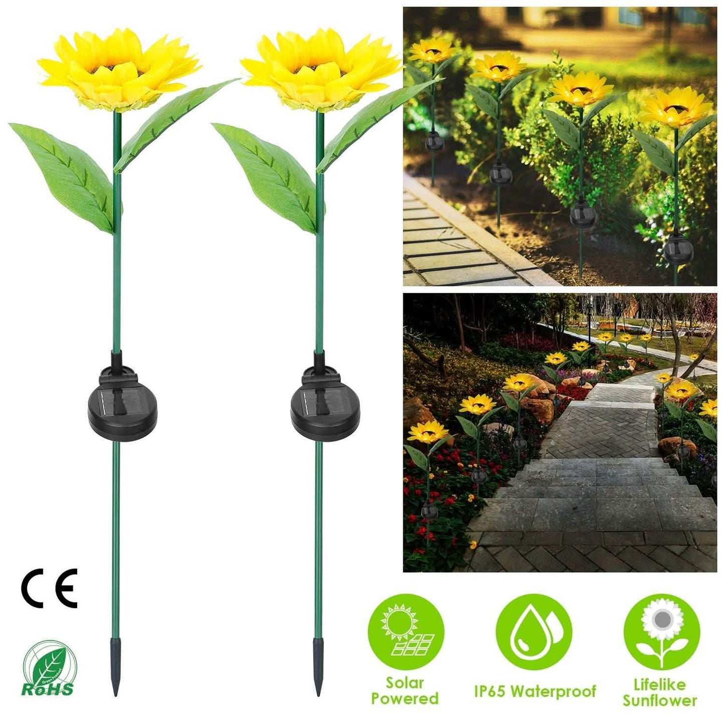 2er-Pack: Solarbetriebene Sonnenblumen-Lichter, LED-Dekorationsleuchte zum Einstecken