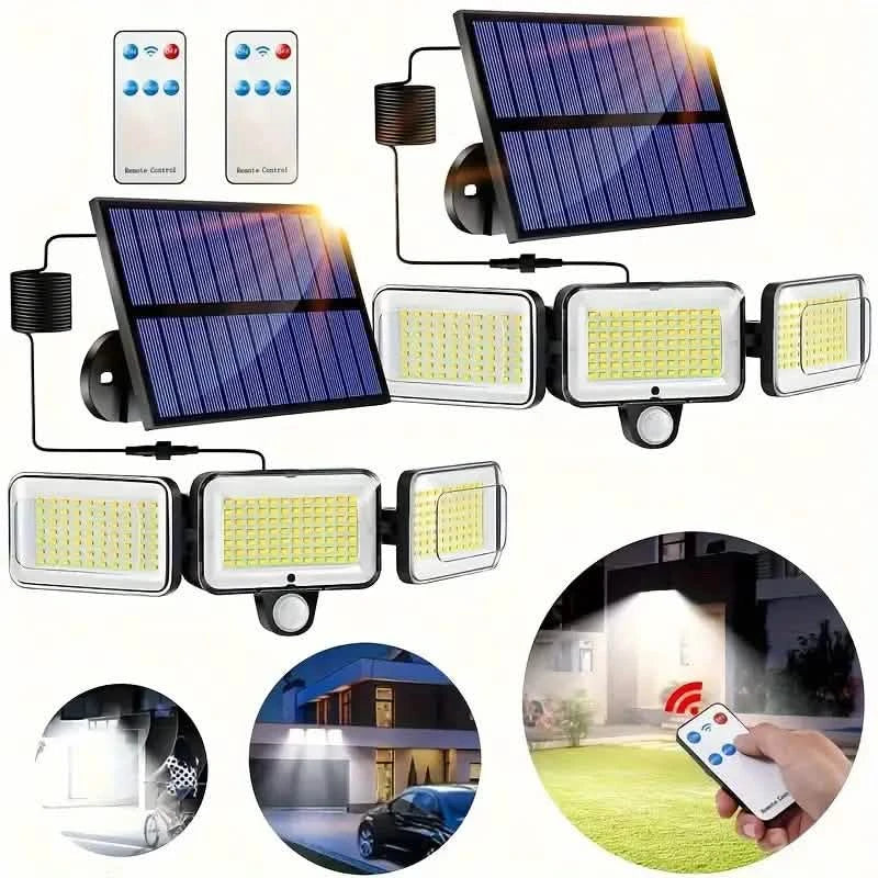 2er-Pack: Geteilte Solar-Wandleuchte für den Außenbereich mit Bewegungsmelder, 3 Köpfe
