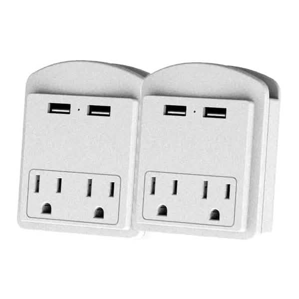 2er-Pack: Überspannungsschutz 2 Steckdosen und 2 USB-Anschlüsse