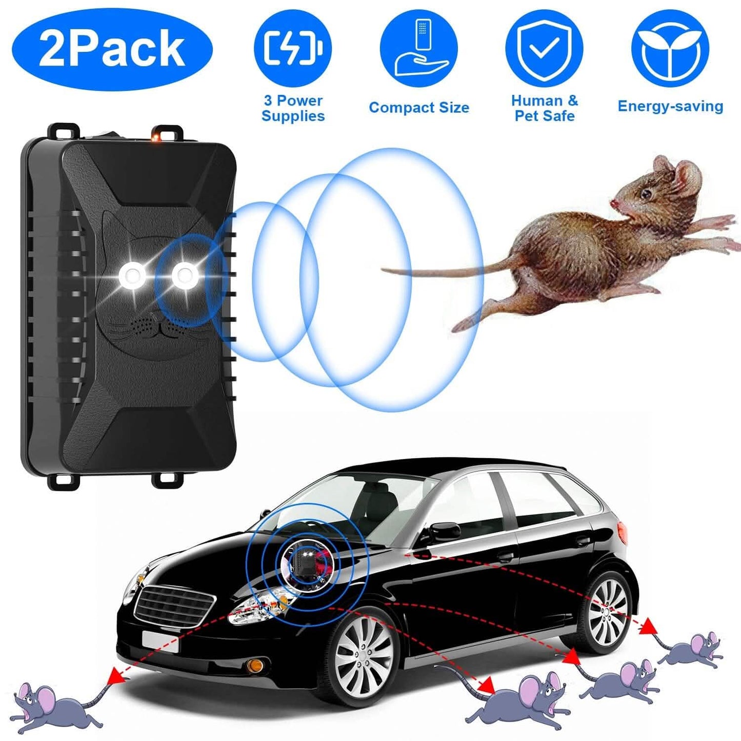 2er-Pack: Ultraschallabwehr für den Motorraum mit 3 Stromversorgungen