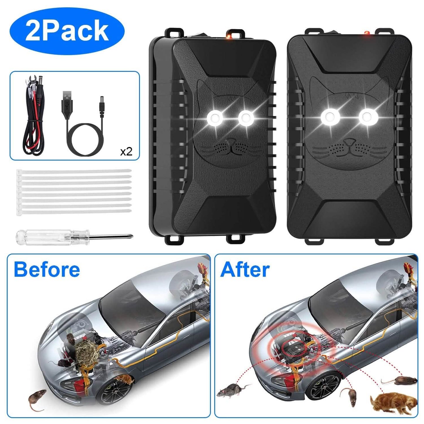2er-Pack: Ultraschallabwehr für den Motorraum mit 3 Stromversorgungen