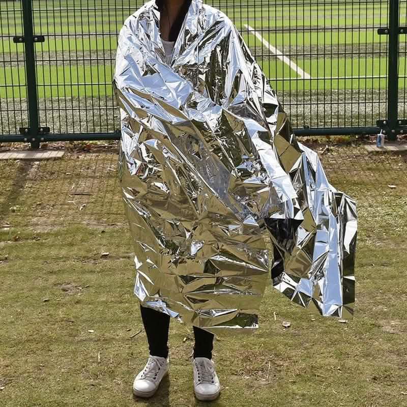 2er-Pack: Winddichte Aluminiumfolien-Rettungsdecke für Camping-Erste-Hilfe-Decke