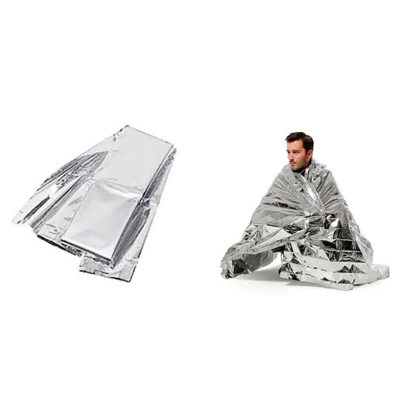 2er-Pack: Winddichte Aluminiumfolien-Rettungsdecke für Camping-Erste-Hilfe-Decke