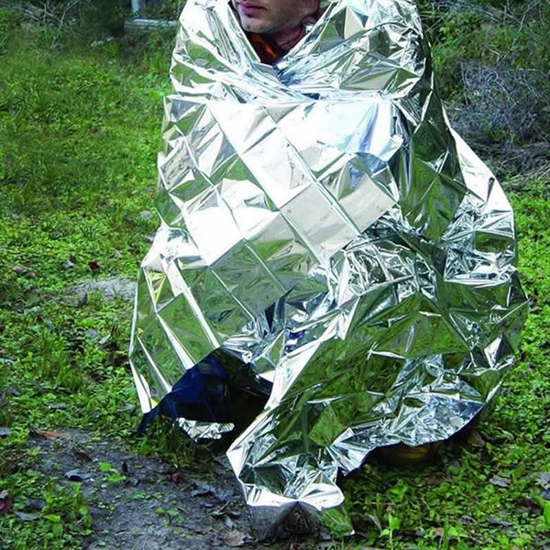 2er-Pack: Winddichte Aluminiumfolien-Rettungsdecke für Camping-Erste-Hilfe-Decke