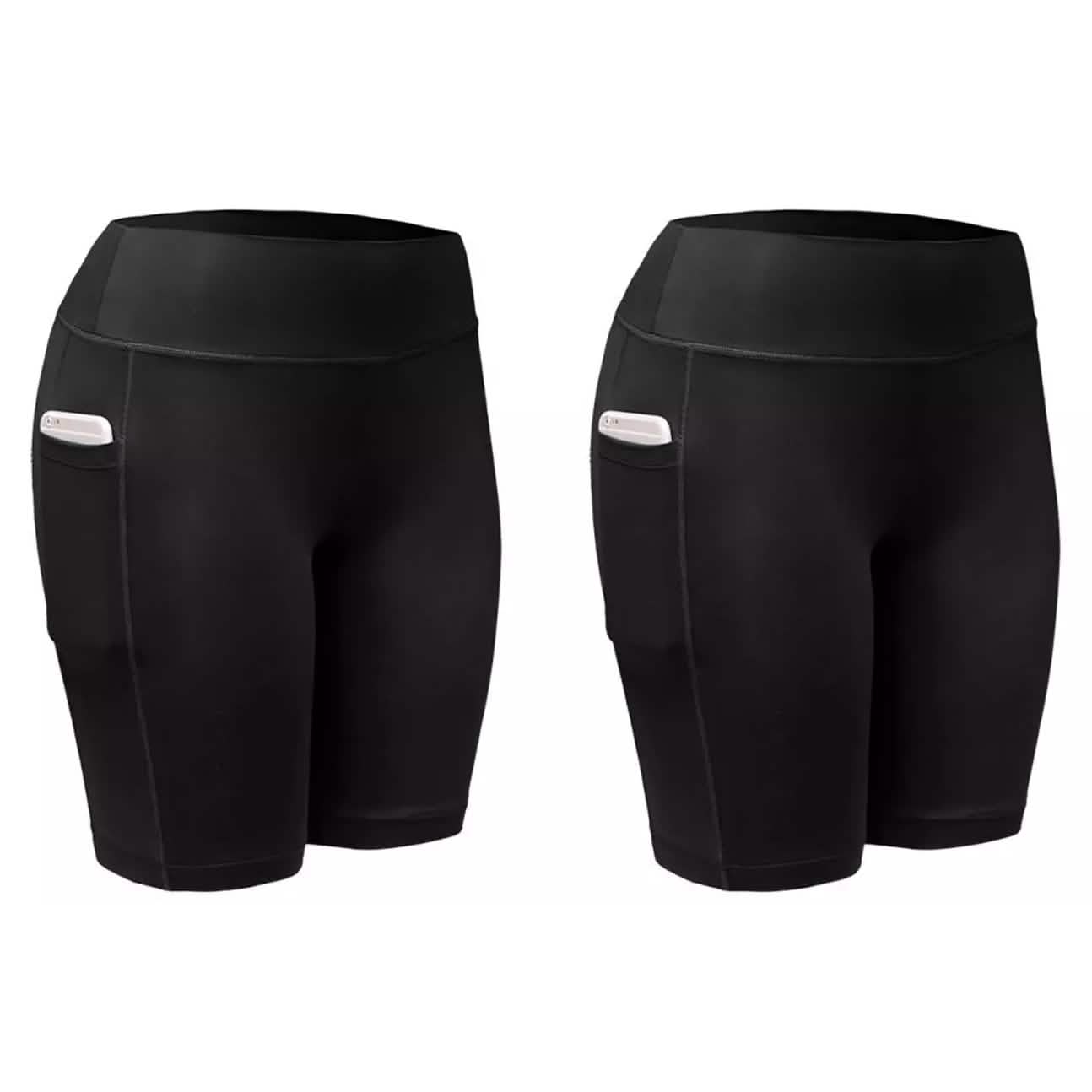 2er-Pack: Damen High Waist Workout Yoga Kompressions-Radlerhosen mit Seitentasche