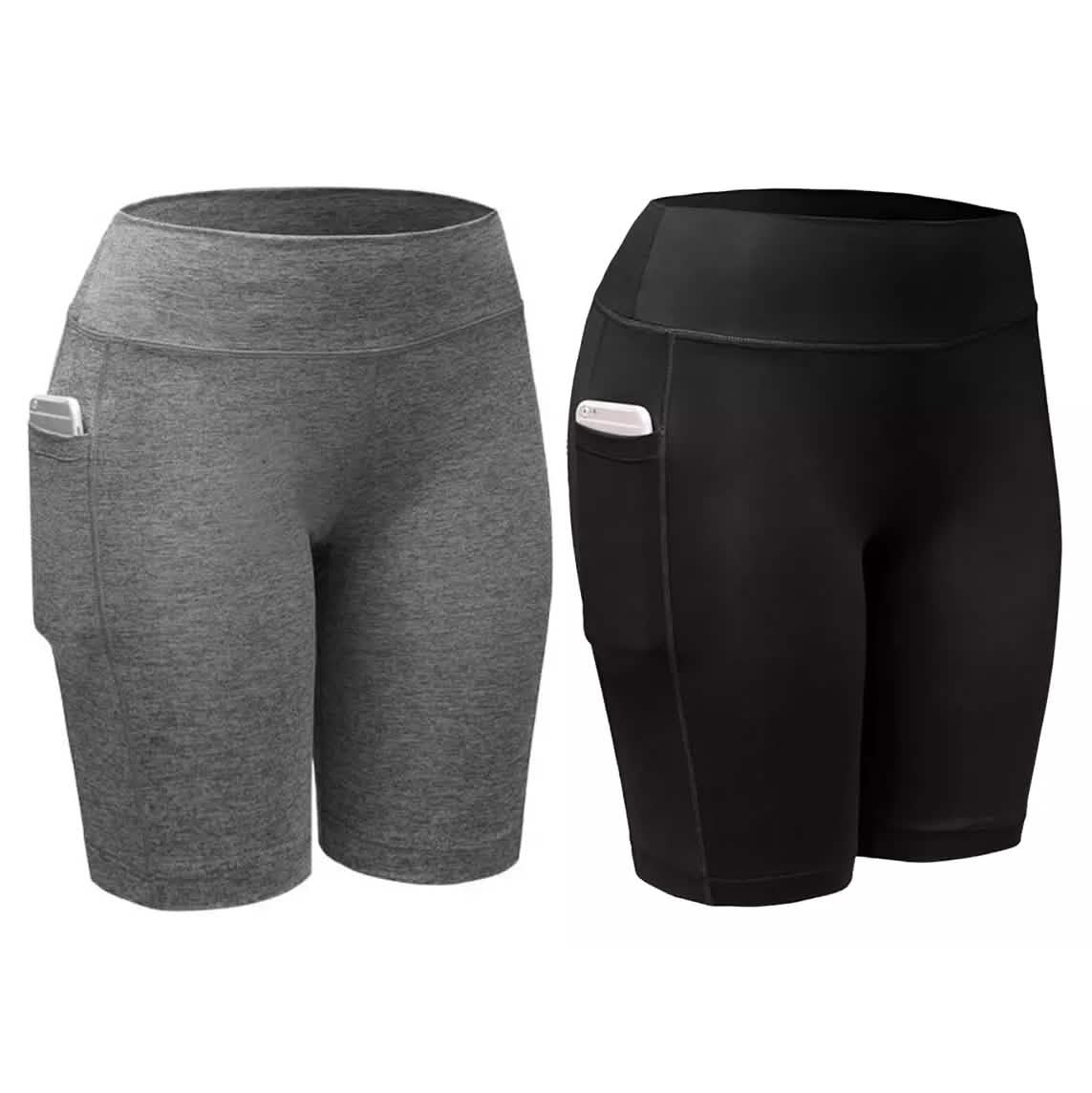 2er-Pack: Damen High Waist Workout Yoga Kompressions-Radlerhosen mit Seitentasche