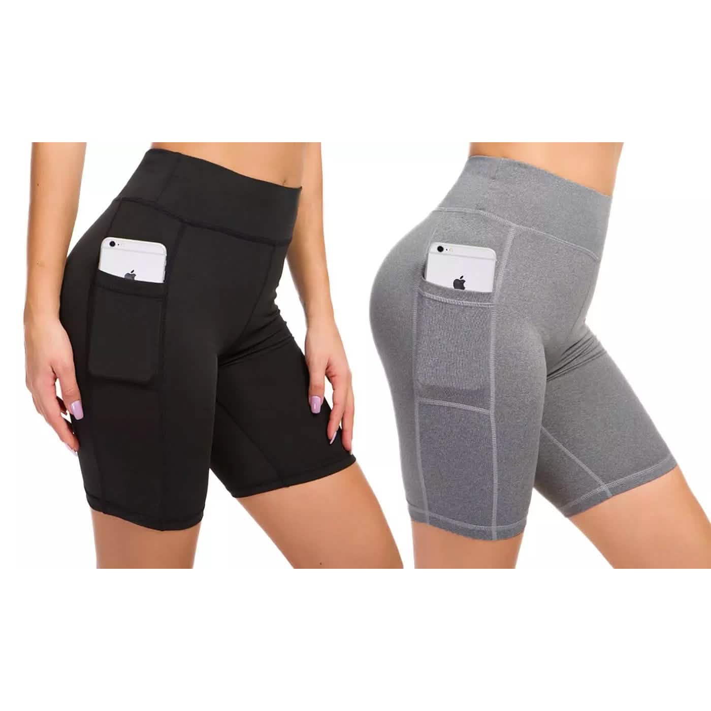 2er-Pack: Damen High Waist Workout Yoga Kompressions-Radlerhosen mit Seitentasche