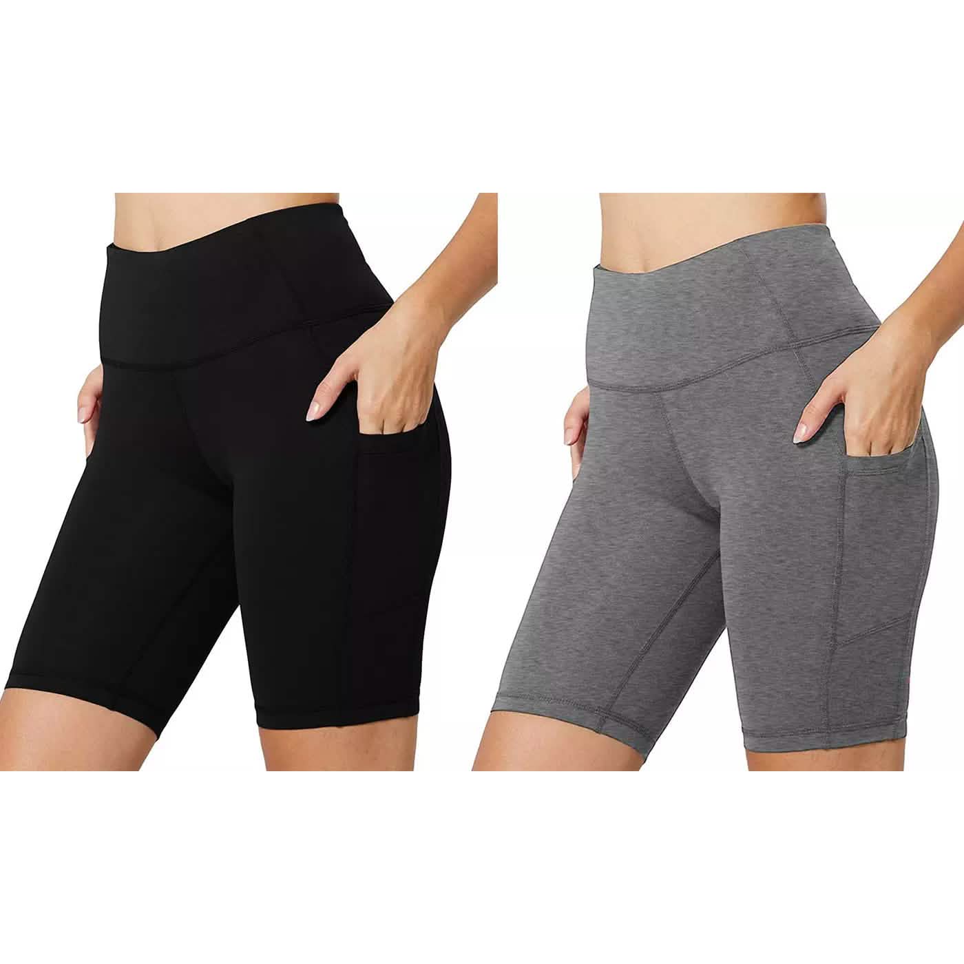 2er-Pack: Damen High Waist Workout Yoga Kompressions-Radlerhosen mit Seitentasche