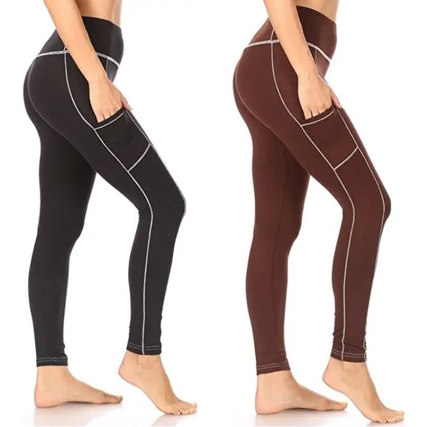 2er-Pack: Damen Active Leggings mit Fleece-Futter und Taschen