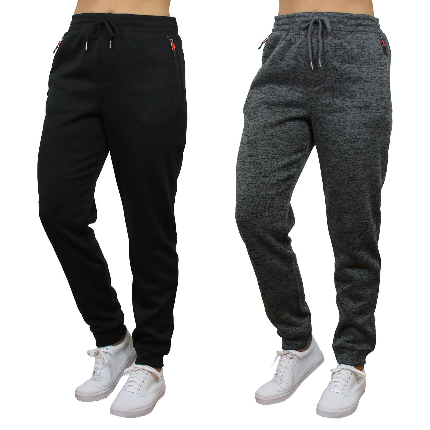 2er-Pack Damen-Jogginghose aus meliertem Fleece, locker geschnitten, mit Reißverschlusstaschen