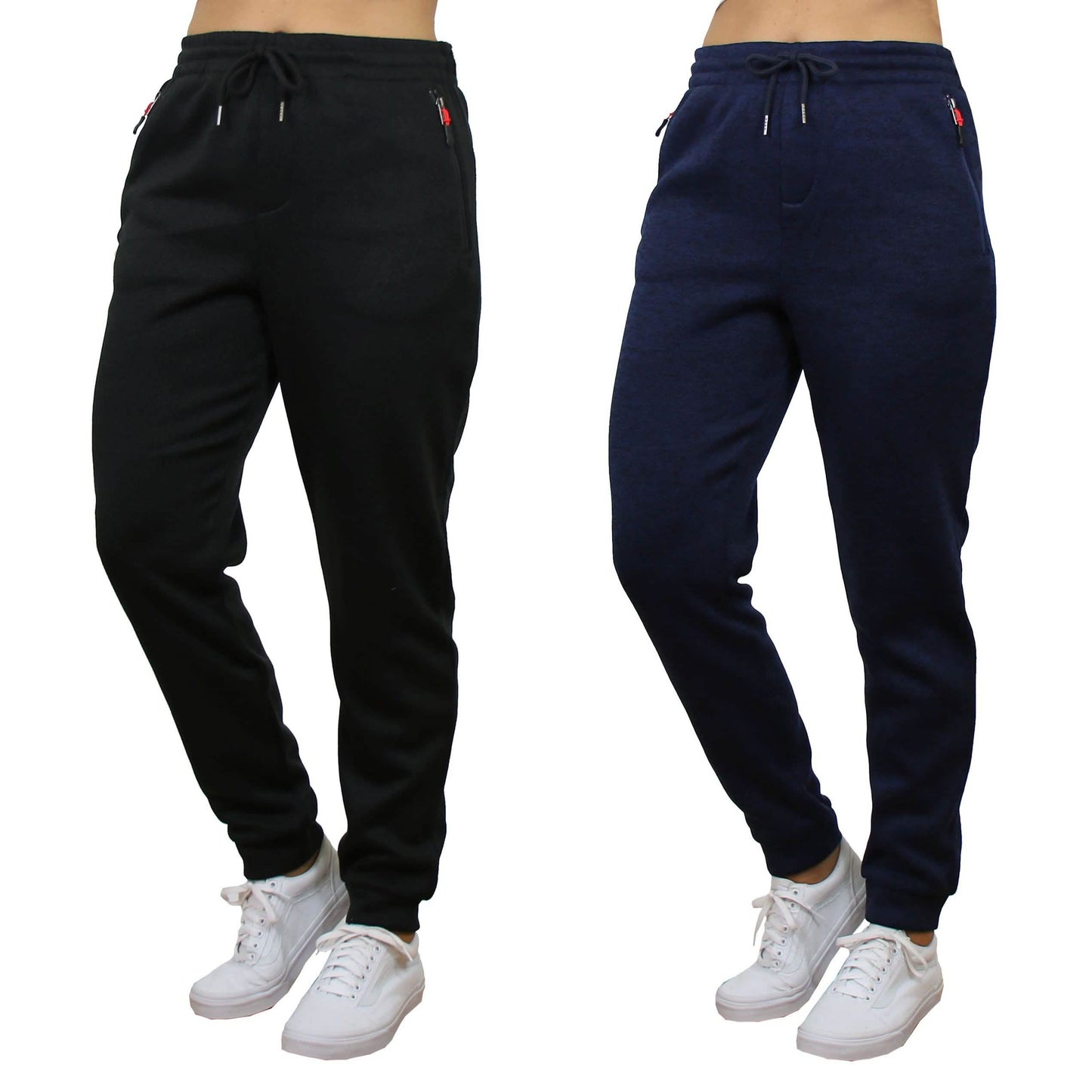 2er-Pack Damen-Jogginghose aus meliertem Fleece, locker geschnitten, mit Reißverschlusstaschen