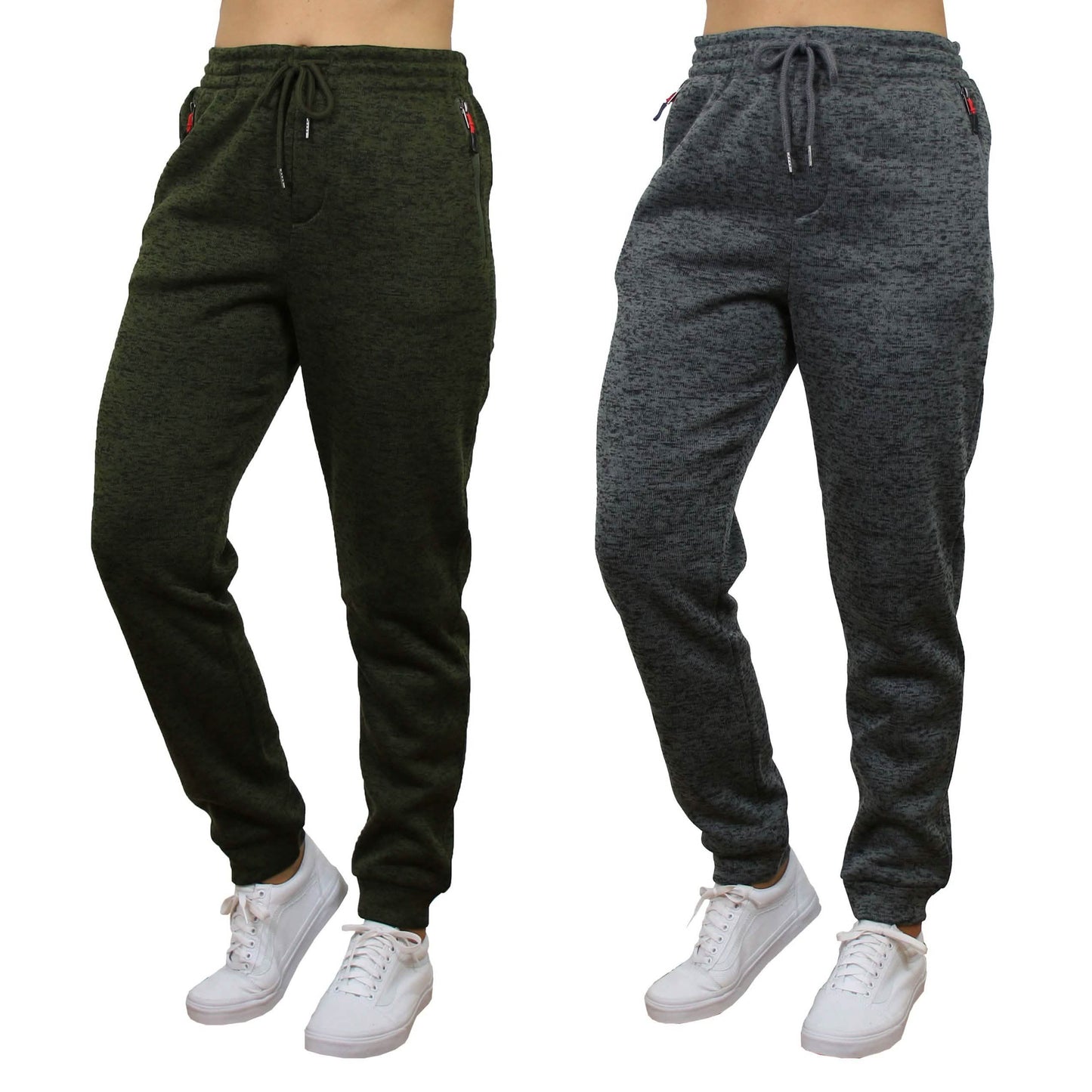 2er-Pack Damen-Jogginghose aus meliertem Fleece, locker geschnitten, mit Reißverschlusstaschen
