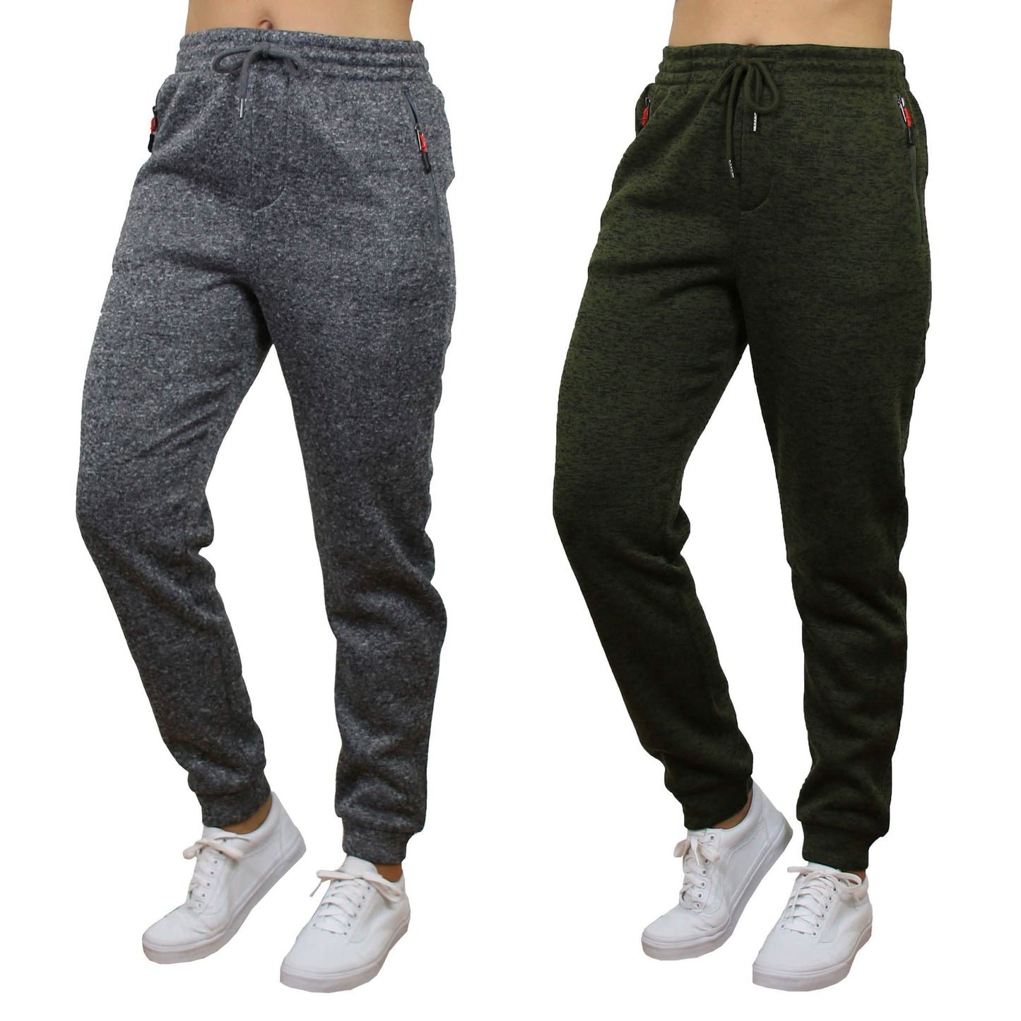 2er-Pack Damen-Jogginghose aus meliertem Fleece, locker geschnitten, mit Reißverschlusstaschen