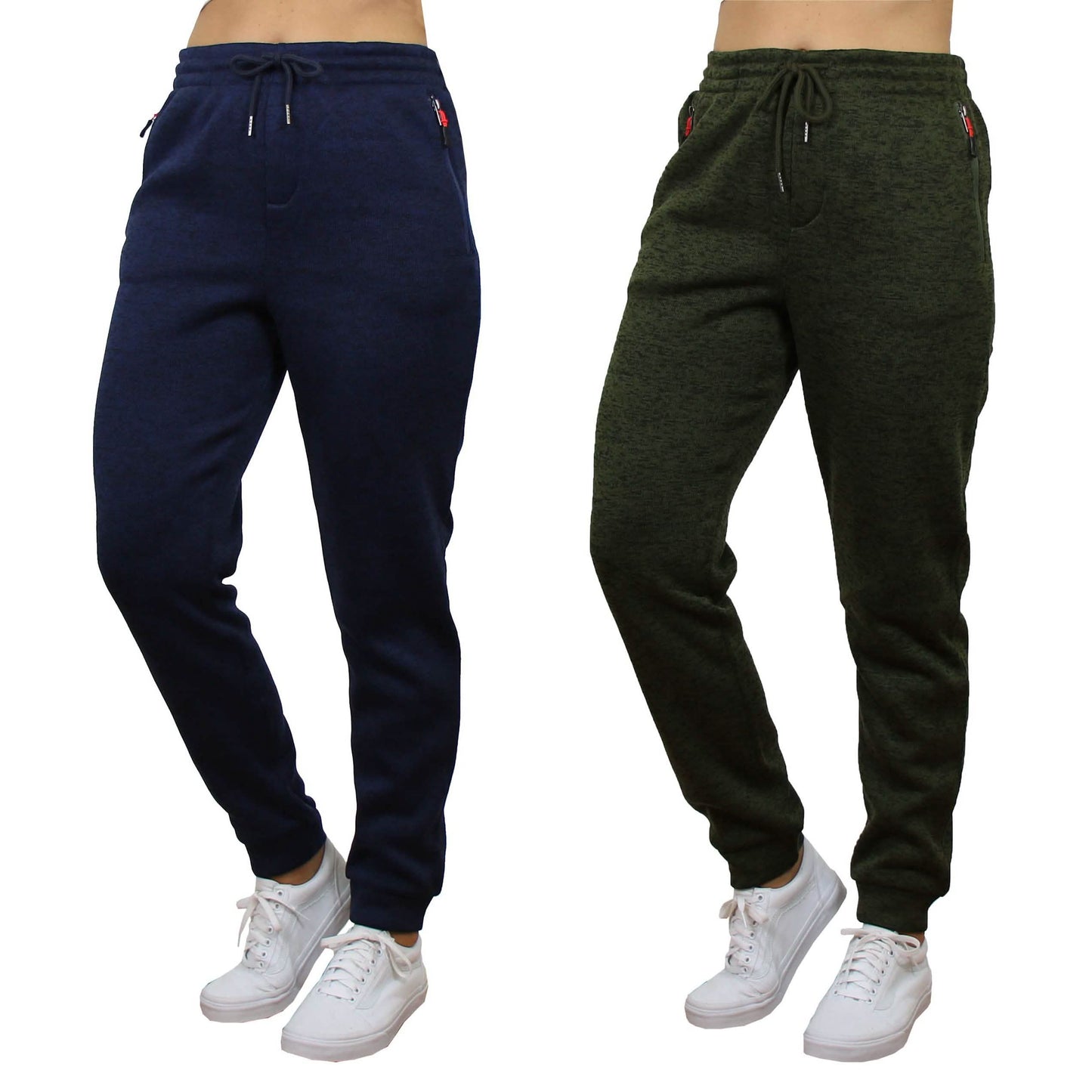 2er-Pack Damen-Jogginghose aus meliertem Fleece, locker geschnitten, mit Reißverschlusstaschen