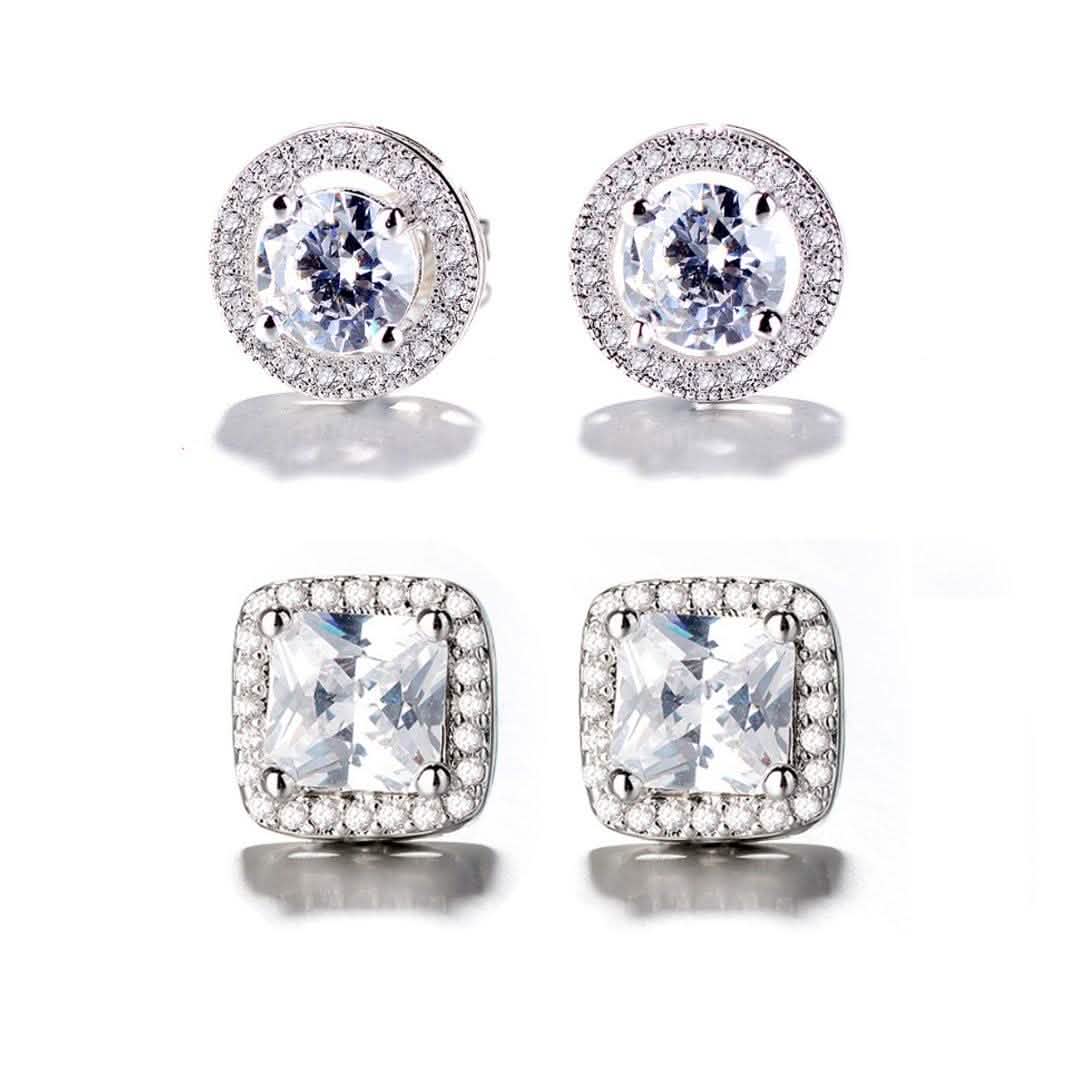 2er-Set: Swarovski Kristall und Sterling-Silber Halo Ohrstecker