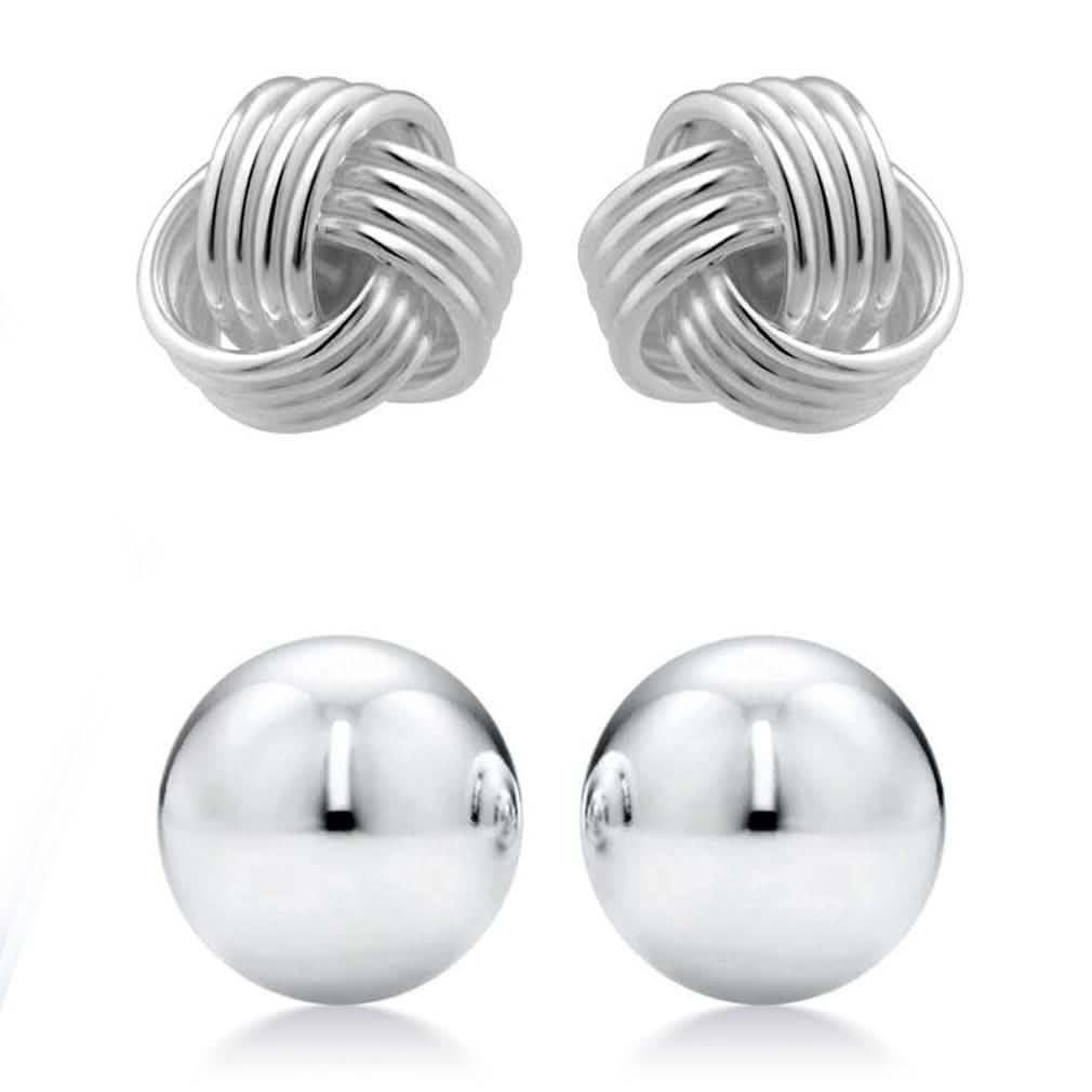 2 Paar: Ohrstecker-Set mit Liebesknoten und Kugeln aus Sterlingsilber