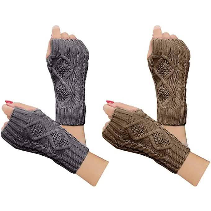 2er-Pack: Damen Winter Warme Strick-Armstulpen