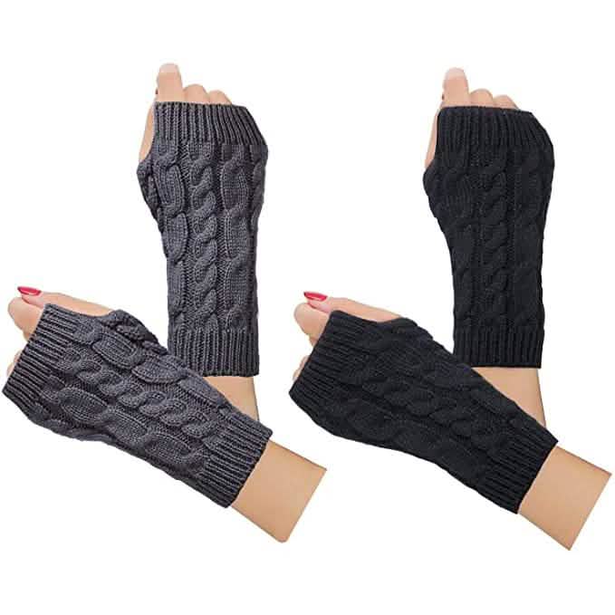 2er-Pack: Damen Winter Warme Strick-Armstulpen