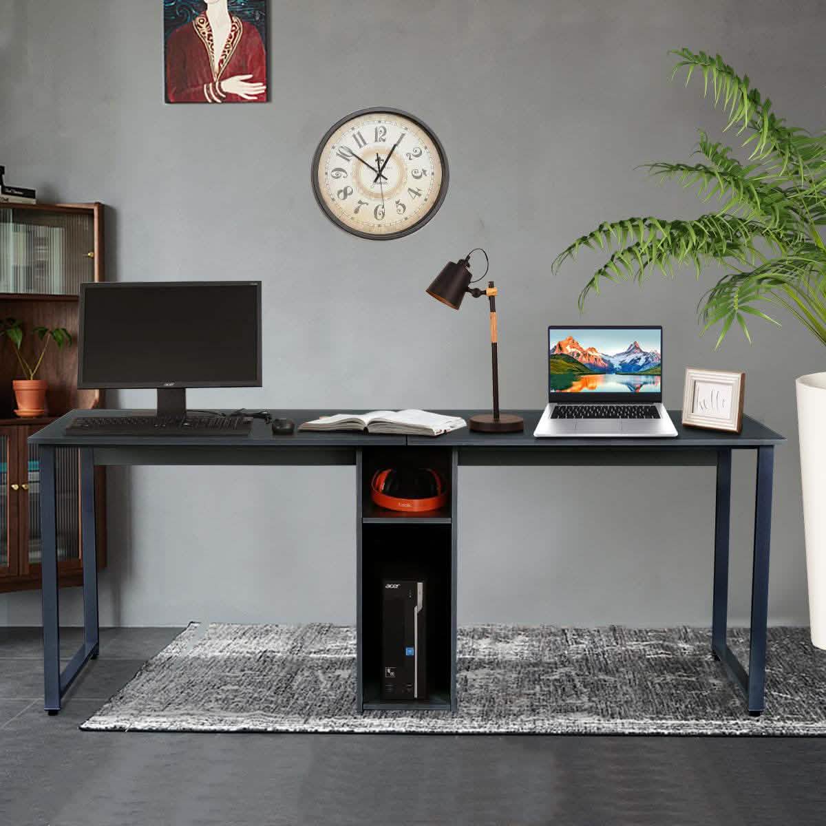 2-Personen-Metallschreibtisch mit offenen Regalen