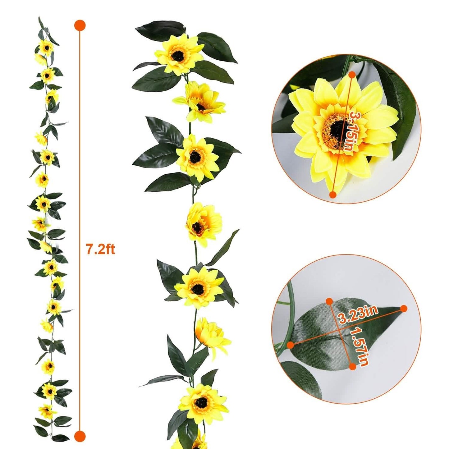 2-teilig: 2,2m künstliche Sonnenblumenranken aus Seide