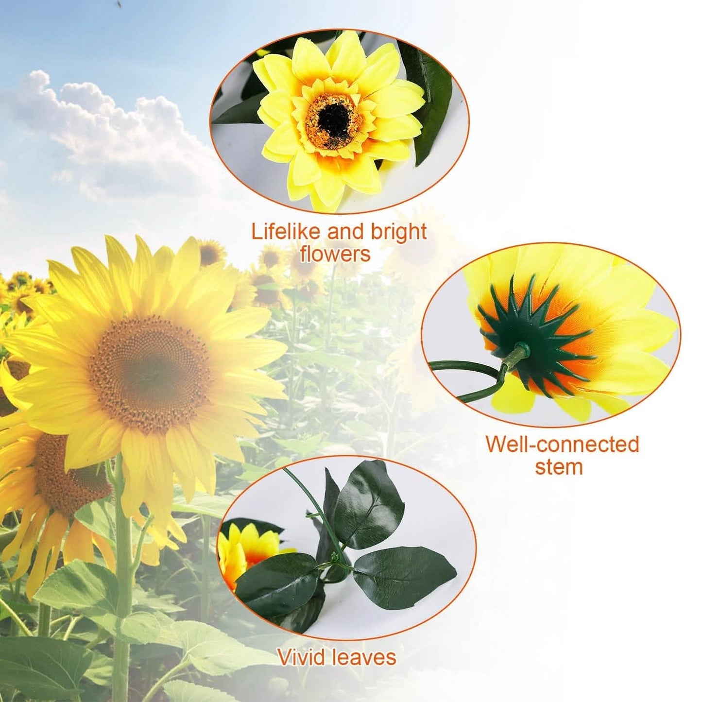 2-teilig: 2,2m künstliche Sonnenblumenranken aus Seide