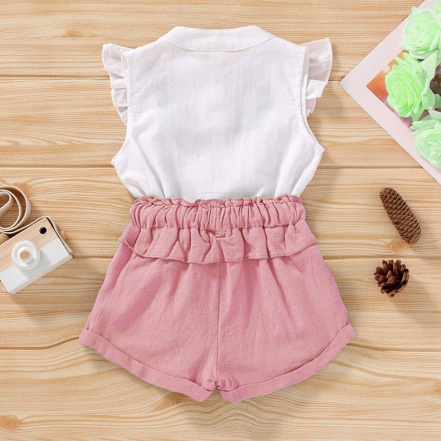 2-teilig: Baby-Mädchen-Outfits Kleidung T-Shirt Weste Tops + Shorts Hosen