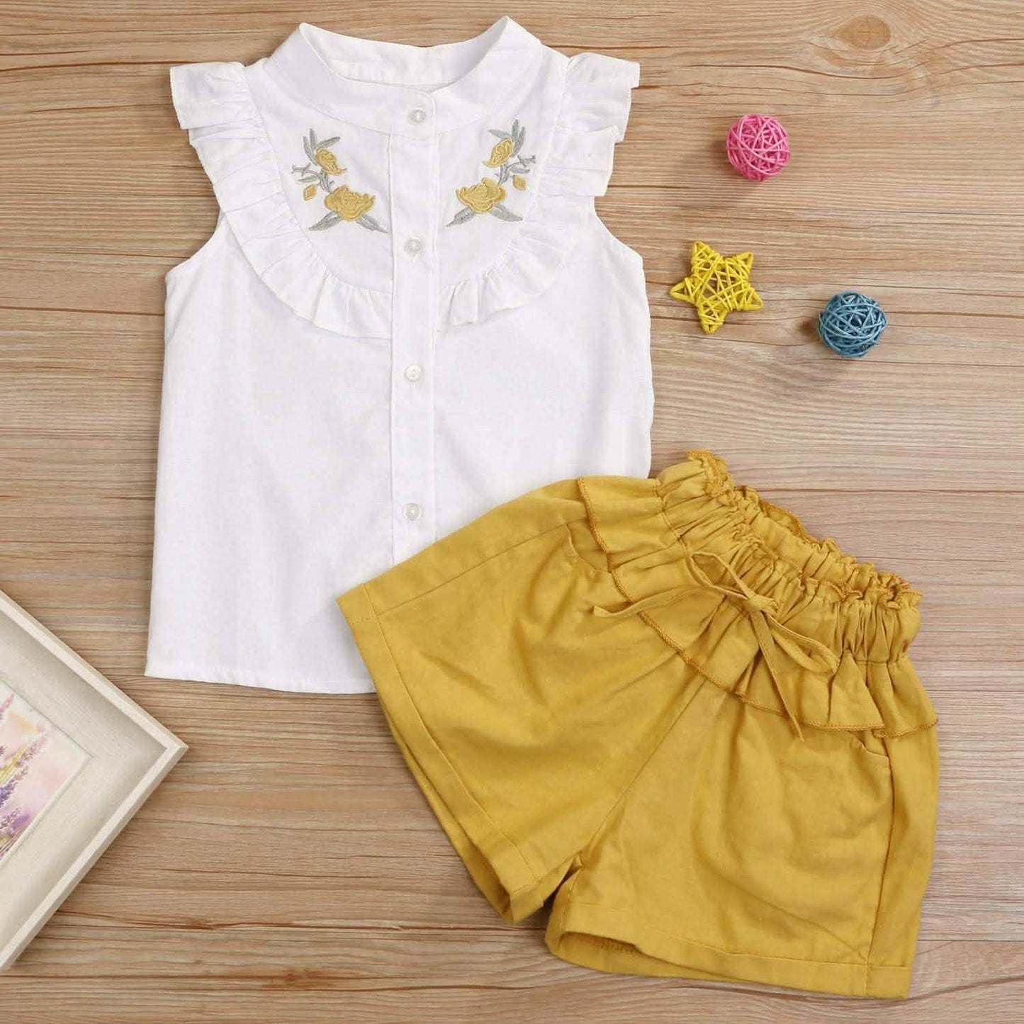 2-teilig: Baby-Mädchen-Outfits Kleidung T-Shirt Weste Tops + Shorts Hosen
