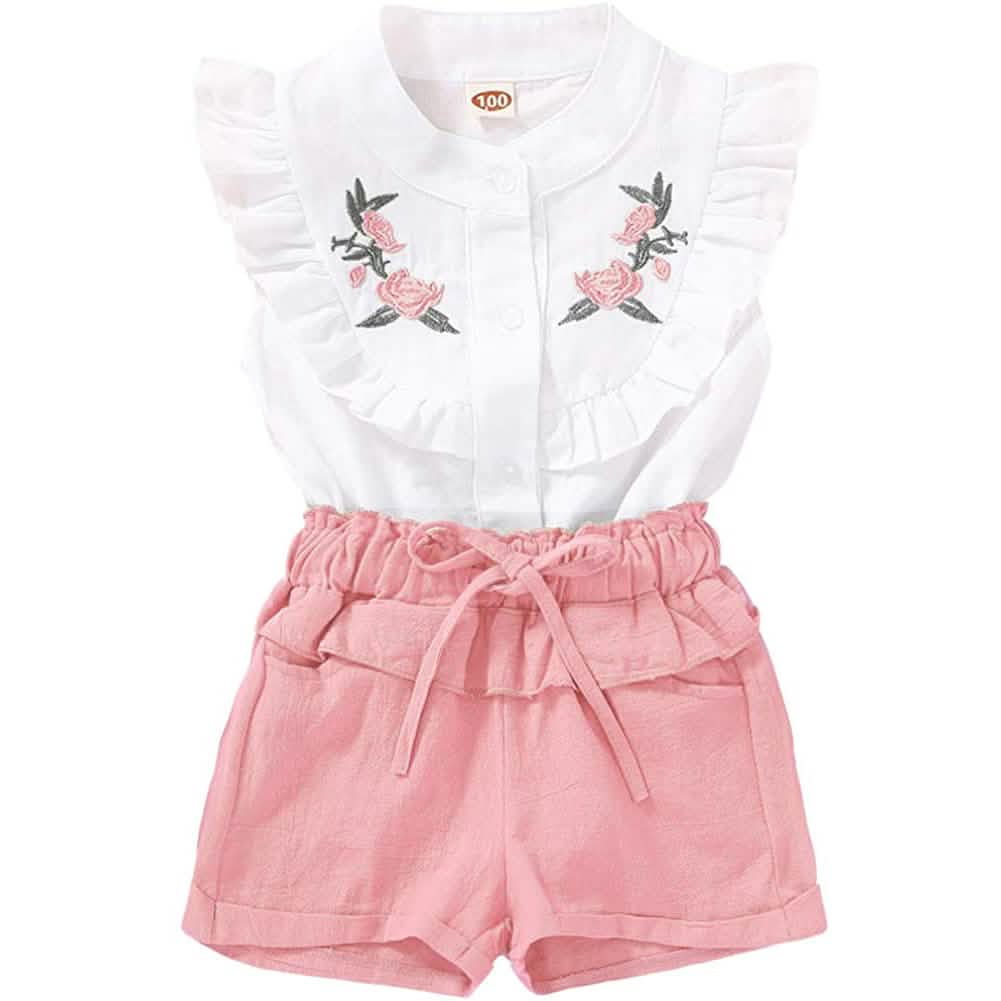 2-teilig: Baby-Mädchen-Outfits Kleidung T-Shirt Weste Tops + Shorts Hosen