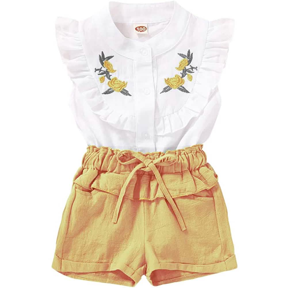 2-teilig: Baby-Mädchen-Outfits Kleidung T-Shirt Weste Tops + Shorts Hosen