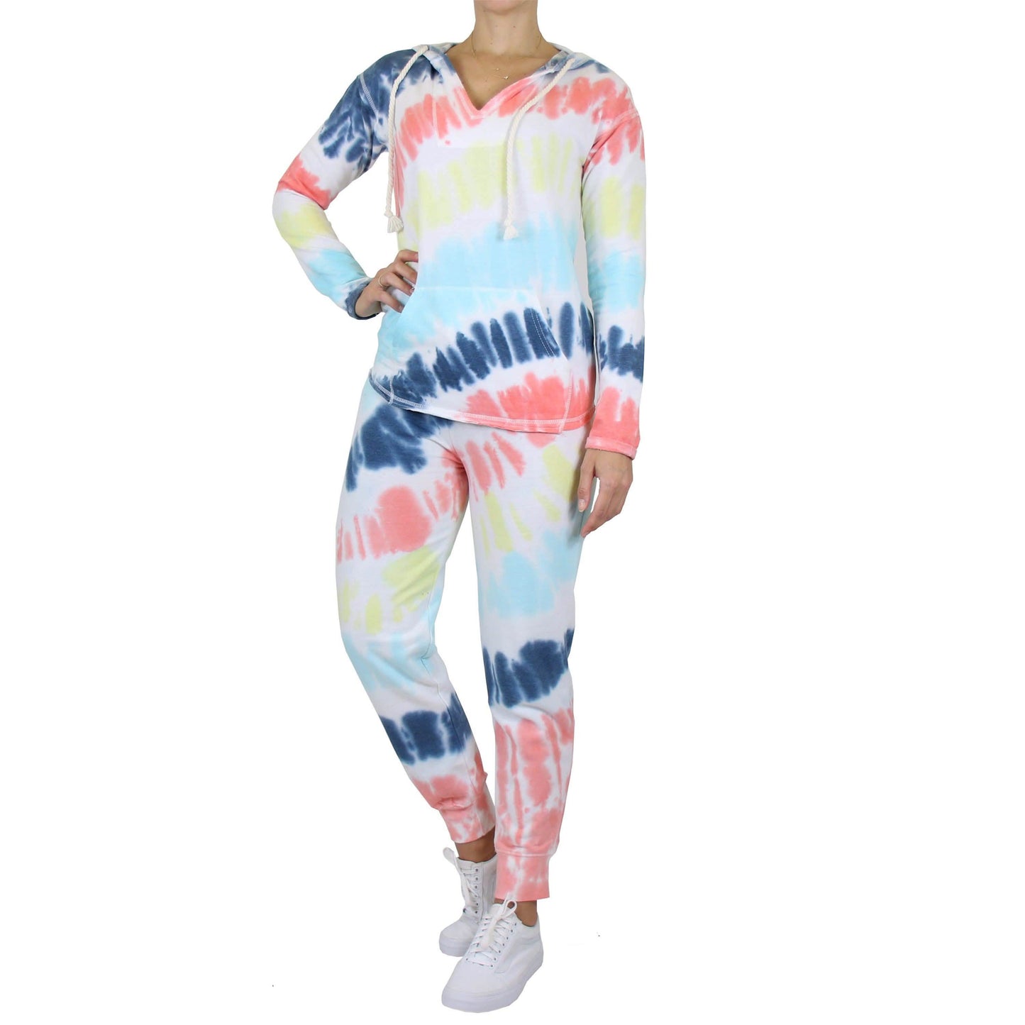 2-teiliges Hoodie- und Jogger-Set aus Burnout-Fleece mit Batikmuster