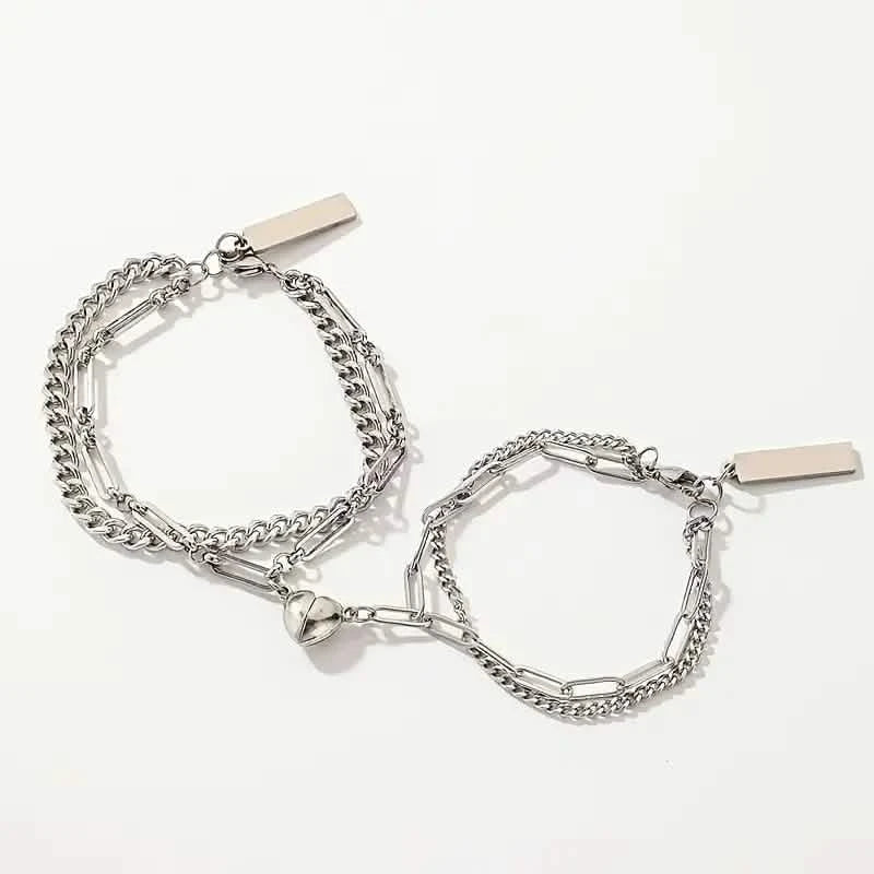 2-teilig: Liebhaber-Armband aus Titanstahl mit Liebesmagnet
