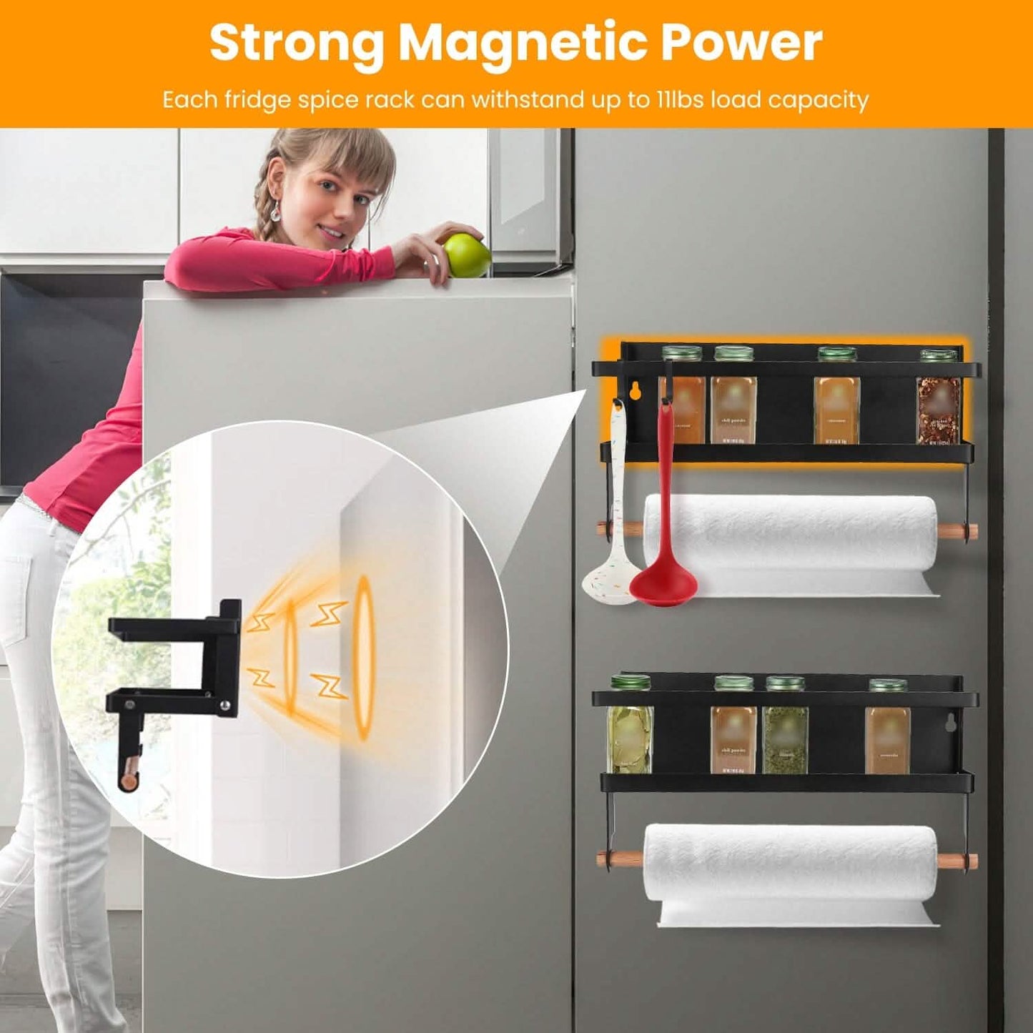 2-teilig: Magnetische Gewürzregale für den Kühlschrank mit Papierrollenhalter