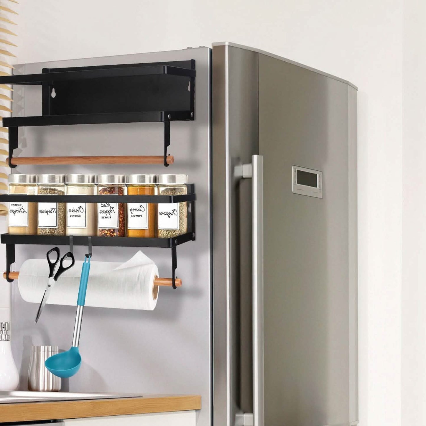 2-teilig: Magnetische Gewürzregale für den Kühlschrank mit Papierrollenhalter