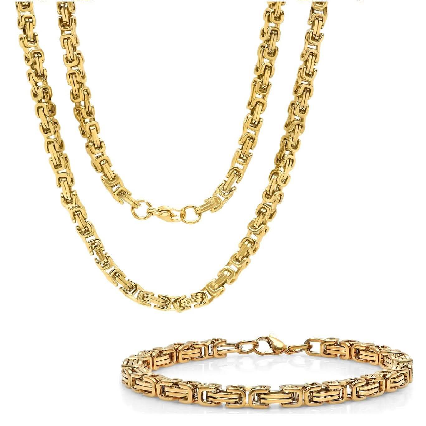 2-teiliges Set: Halskette und Armband für Herren aus 18 Karat vergoldetem Edelstahl von Zantine