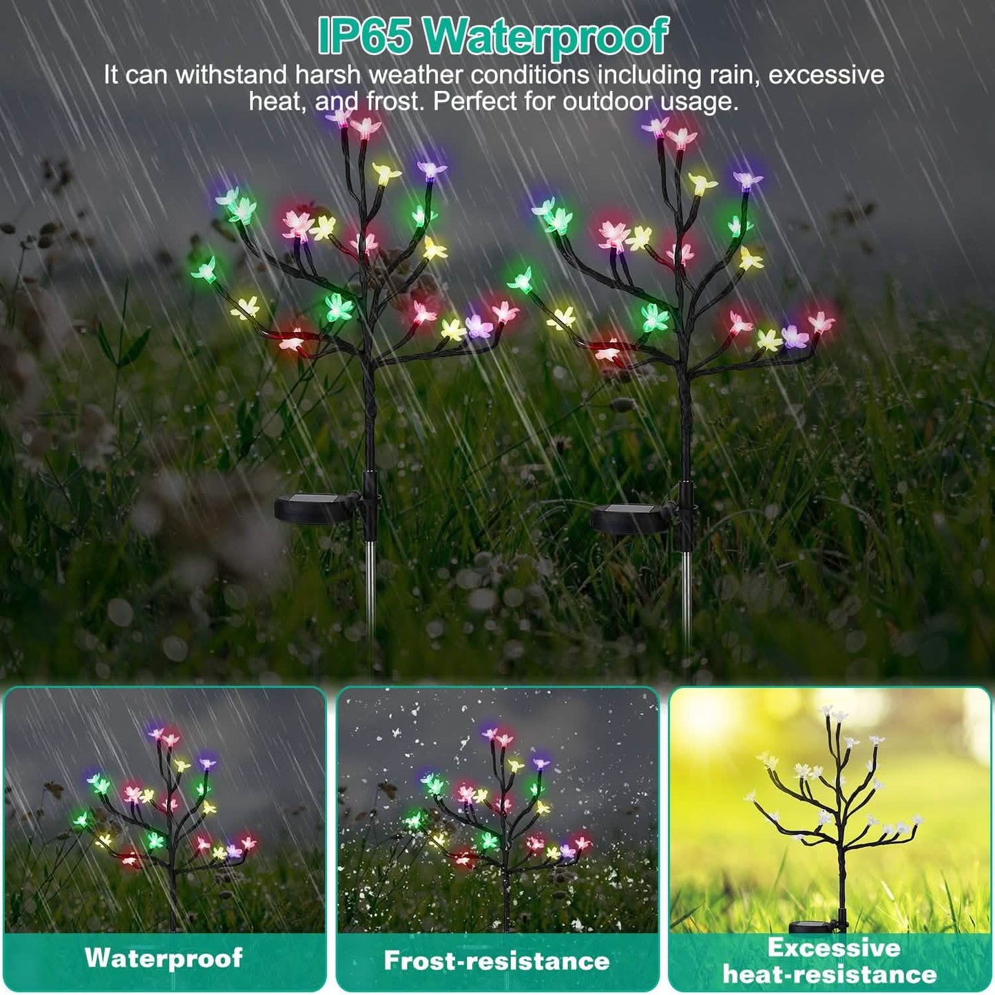 2-teilig: Solarleuchte für den Außenbereich Kirschblüten-Blumen-Landschaftsleuchte