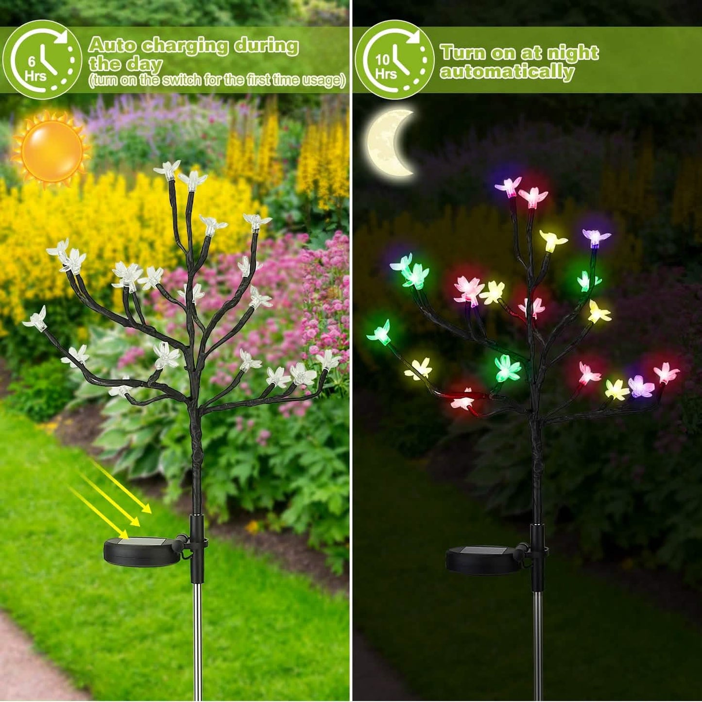 2-teilig: Solarleuchte für den Außenbereich Kirschblüten-Blumen-Landschaftsleuchte