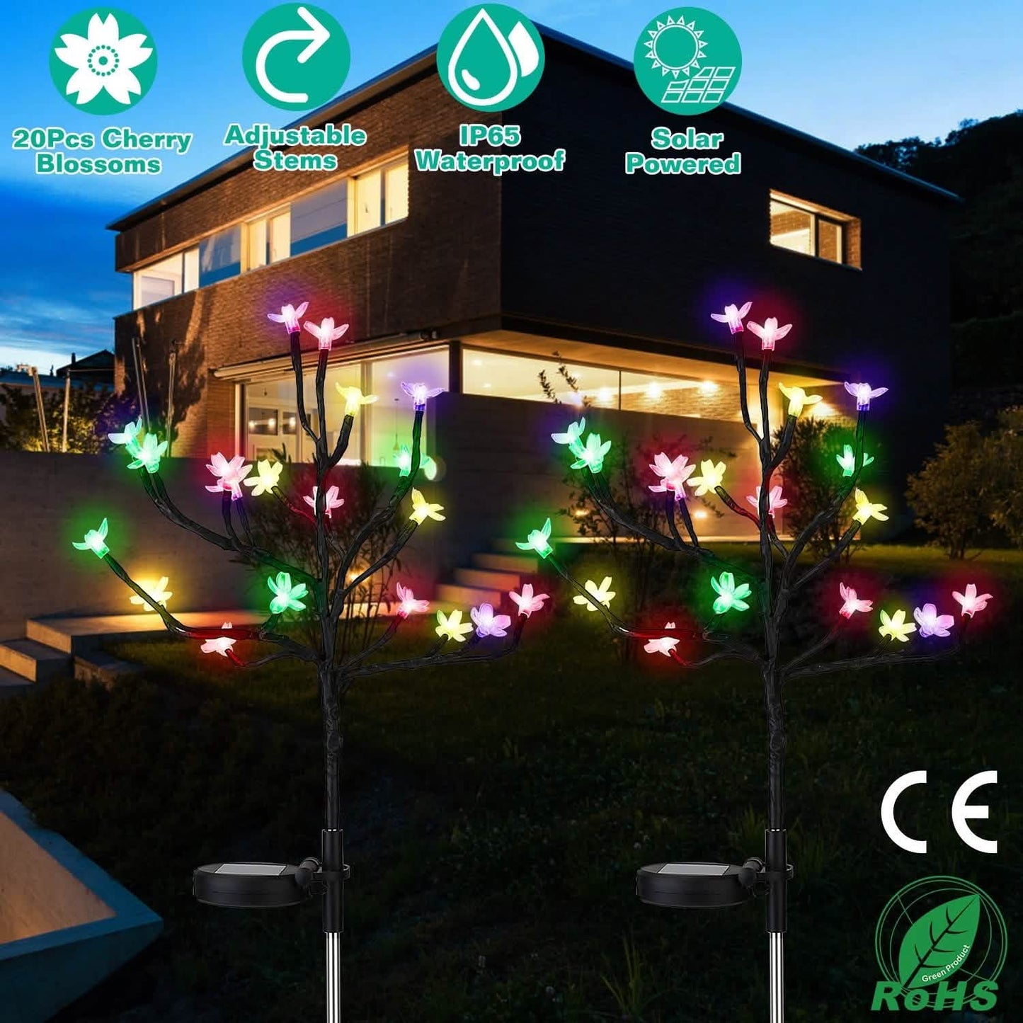 2-teilig: Solarleuchte für den Außenbereich Kirschblüten-Blumen-Landschaftsleuchte