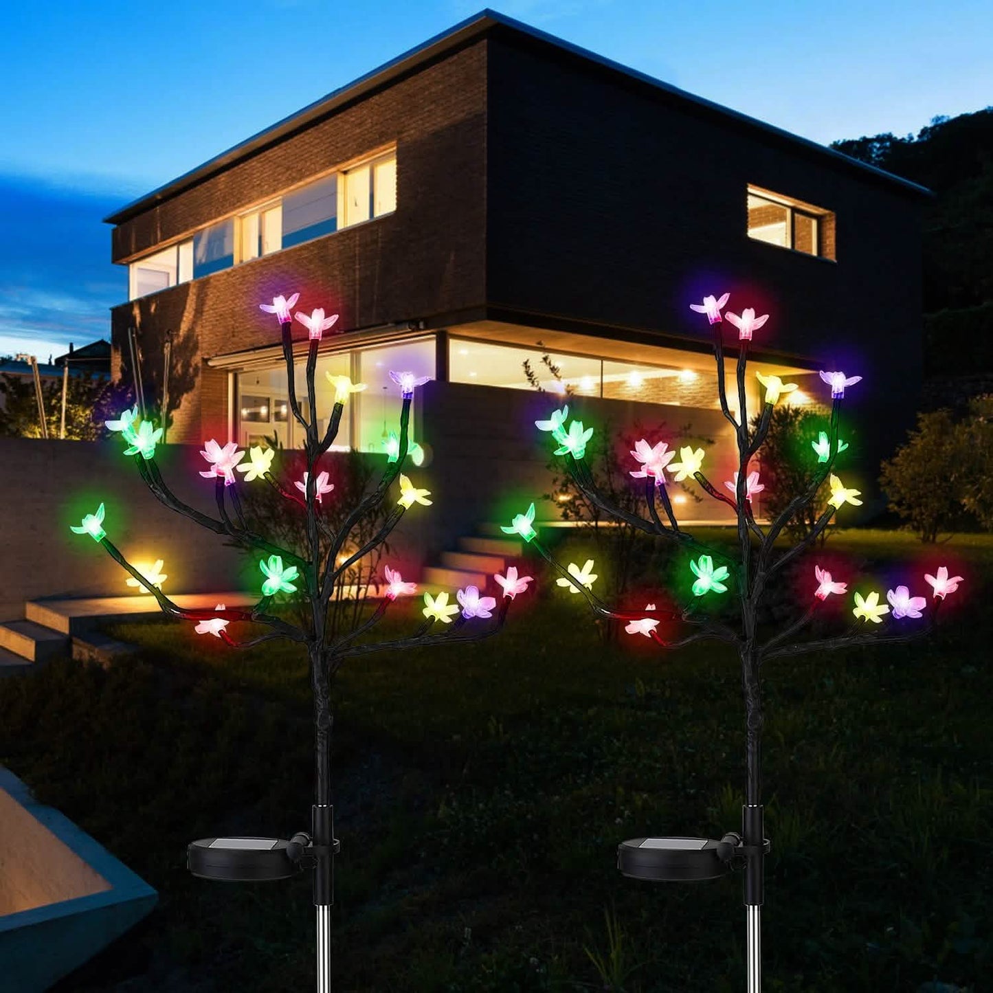 2-teilig: Solarleuchte für den Außenbereich Kirschblüten-Blumen-Landschaftsleuchte