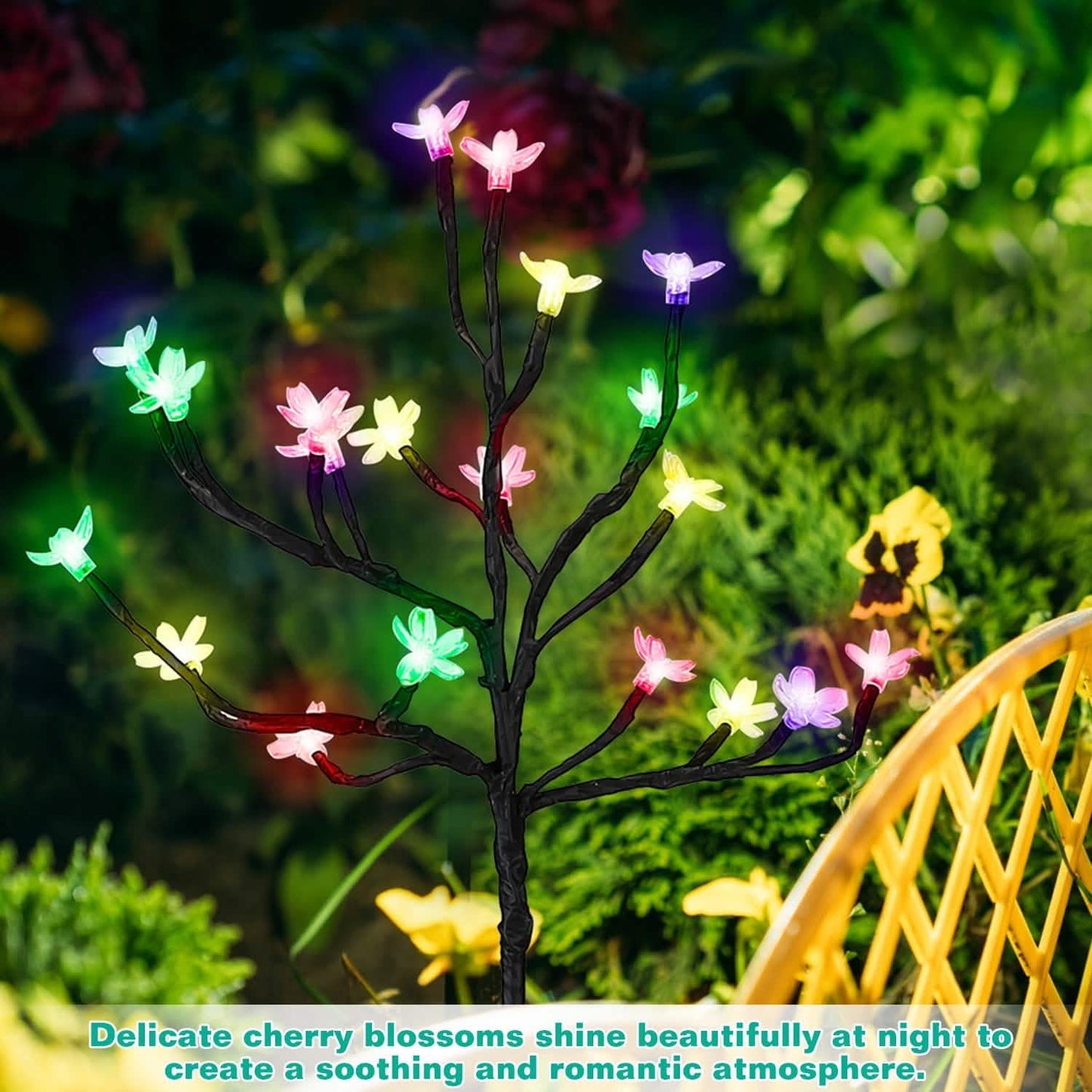 2-teilig: Solarleuchte für den Außenbereich Kirschblüten-Blumen-Landschaftsleuchte
